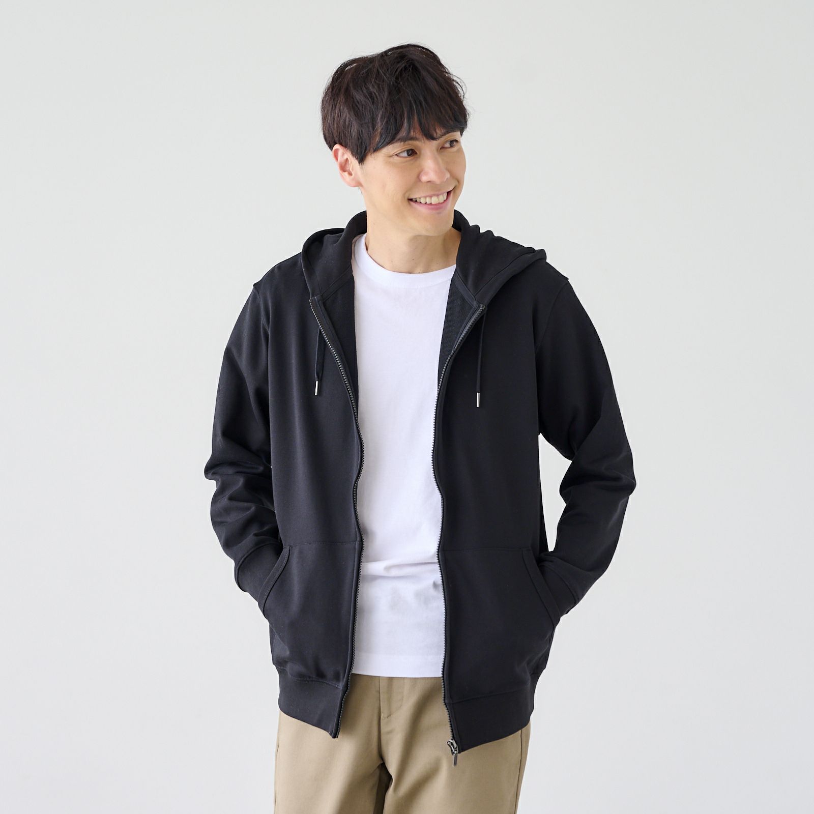 シルキーコットン　裏毛スウェットフルジップパーカ