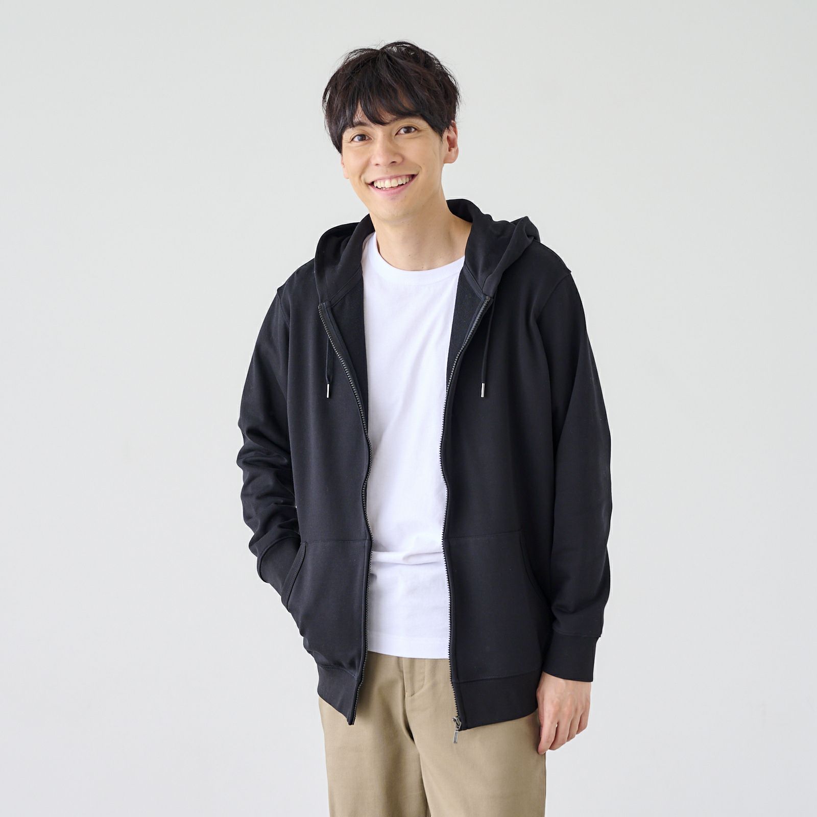 シルキーコットン　裏毛スウェットフルジップパーカ