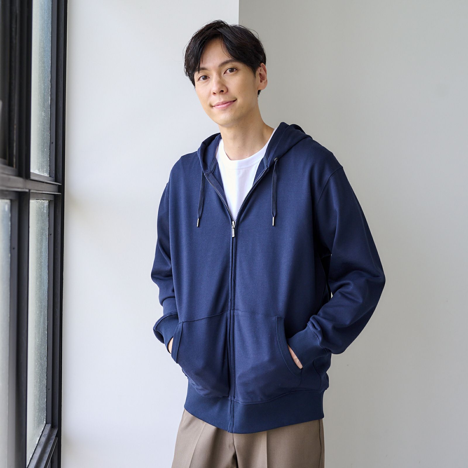 シルキーコットン　裏毛スウェットフルジップパーカ