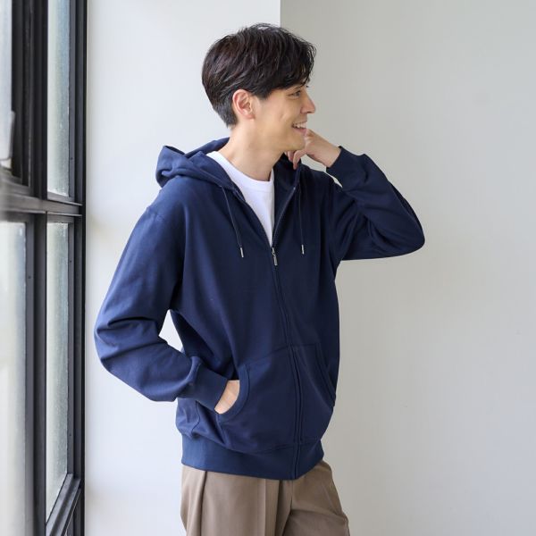 シルキーコットン　裏毛スウェットフルジップパーカ