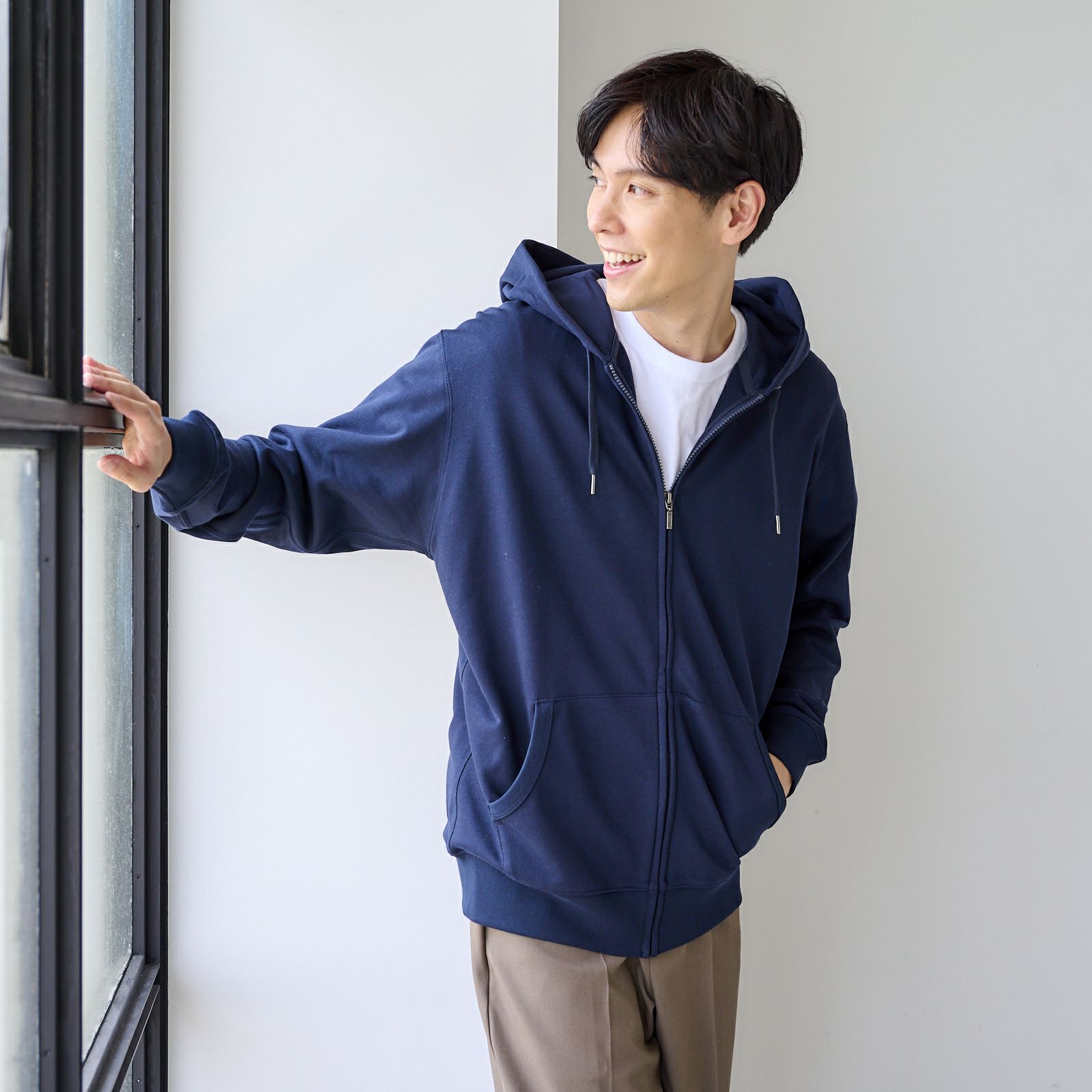 シルキーコットン　裏毛スウェットフルジップパーカ