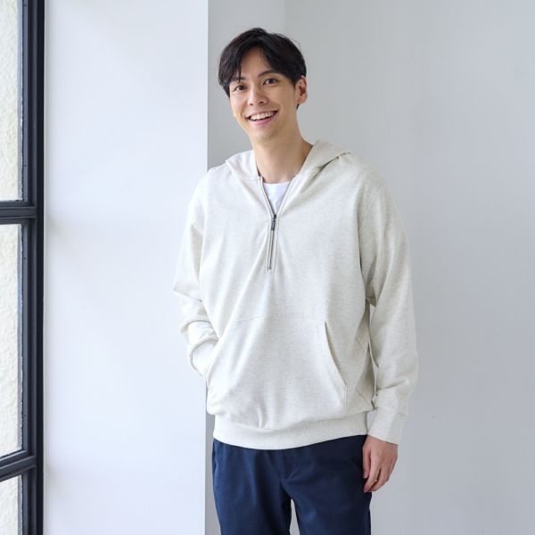シルキーコットン　裏毛スウェットハーフジップパーカ