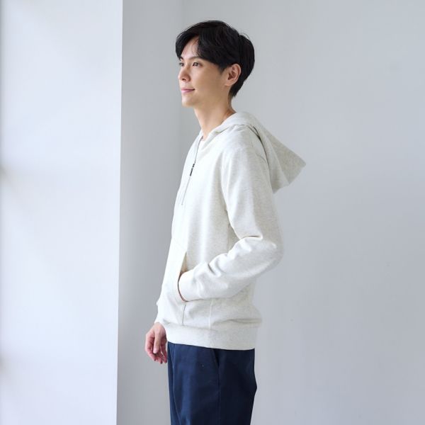 シルキーコットン　裏毛スウェットハーフジップパーカ