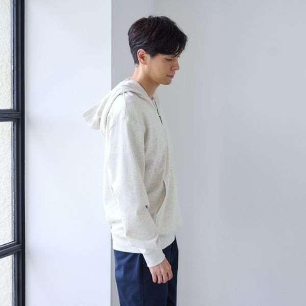 シルキーコットン　裏毛スウェットハーフジップパーカ