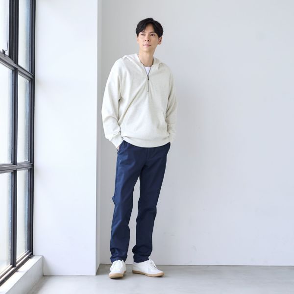 シルキーコットン　裏毛スウェットハーフジップパーカ