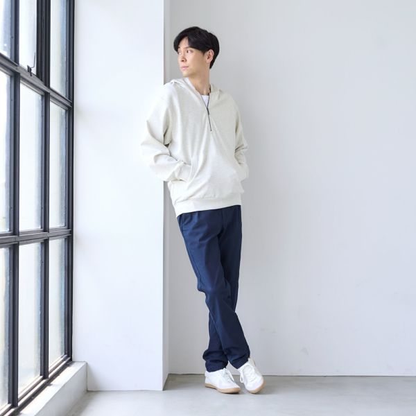 シルキーコットン　裏毛スウェットハーフジップパーカ