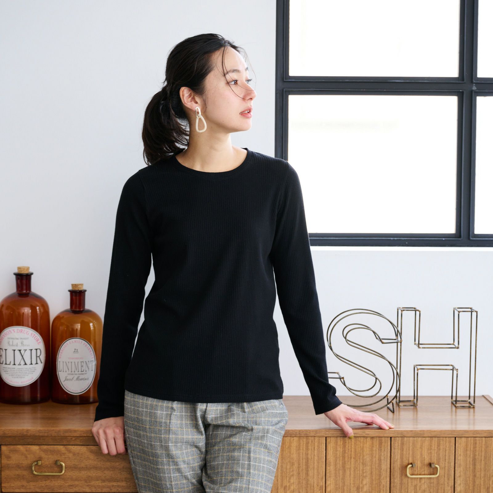 ピースフィットウォーム　うるおい加工クルーネック長袖Tシャツ