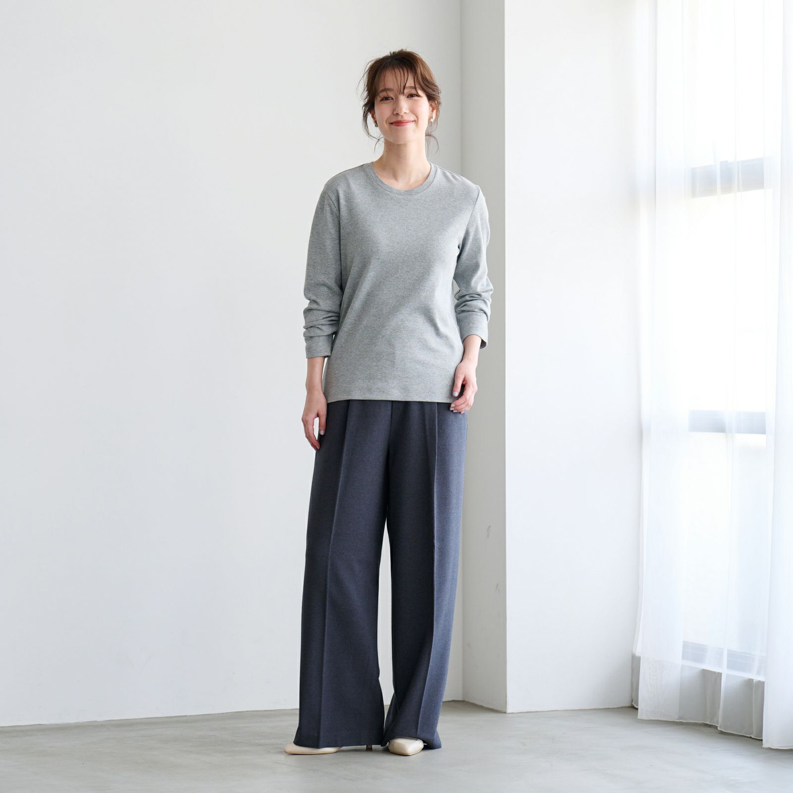 コットン１００起毛　クルーネック長袖Tシャツ