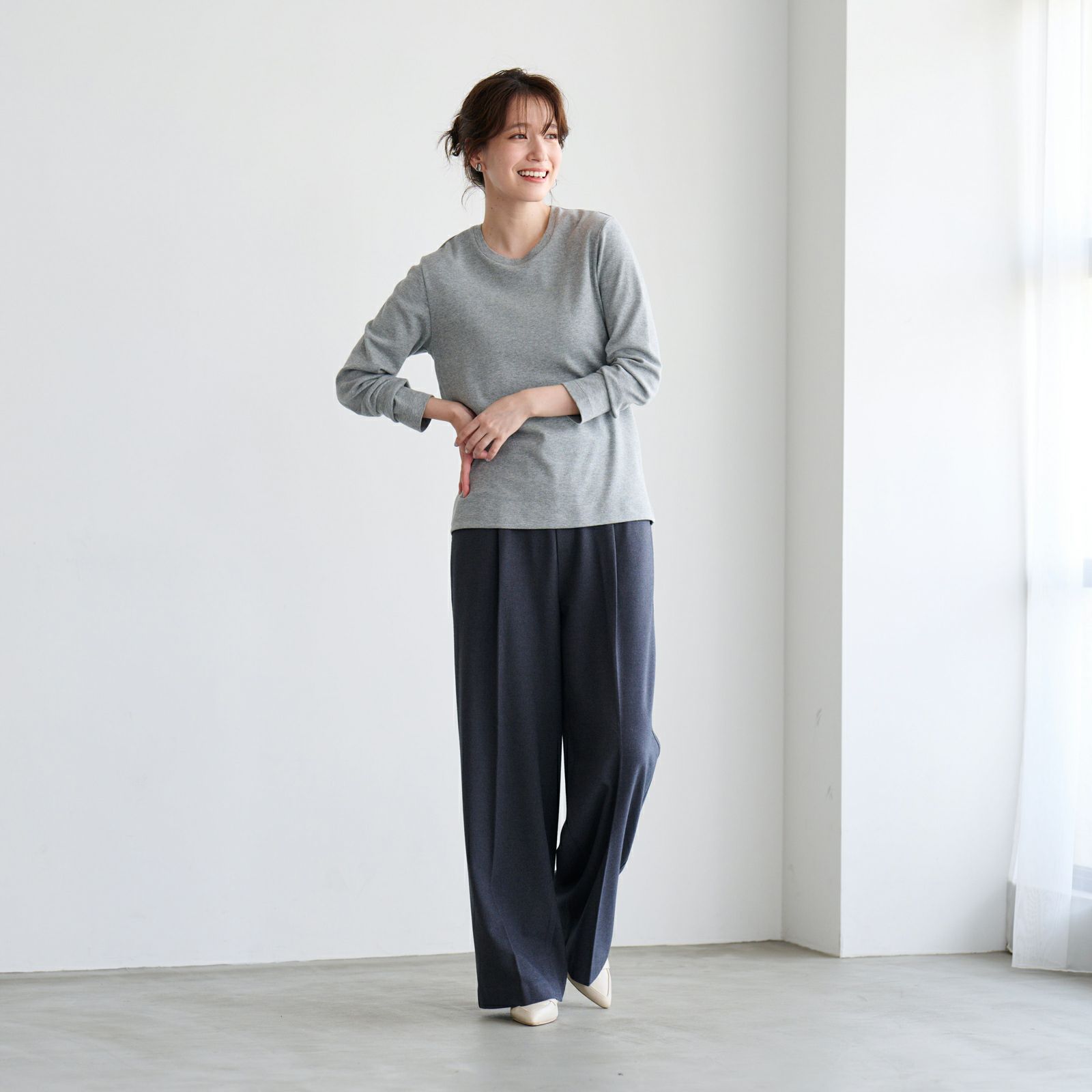 コットン１００起毛　クルーネック長袖Tシャツ