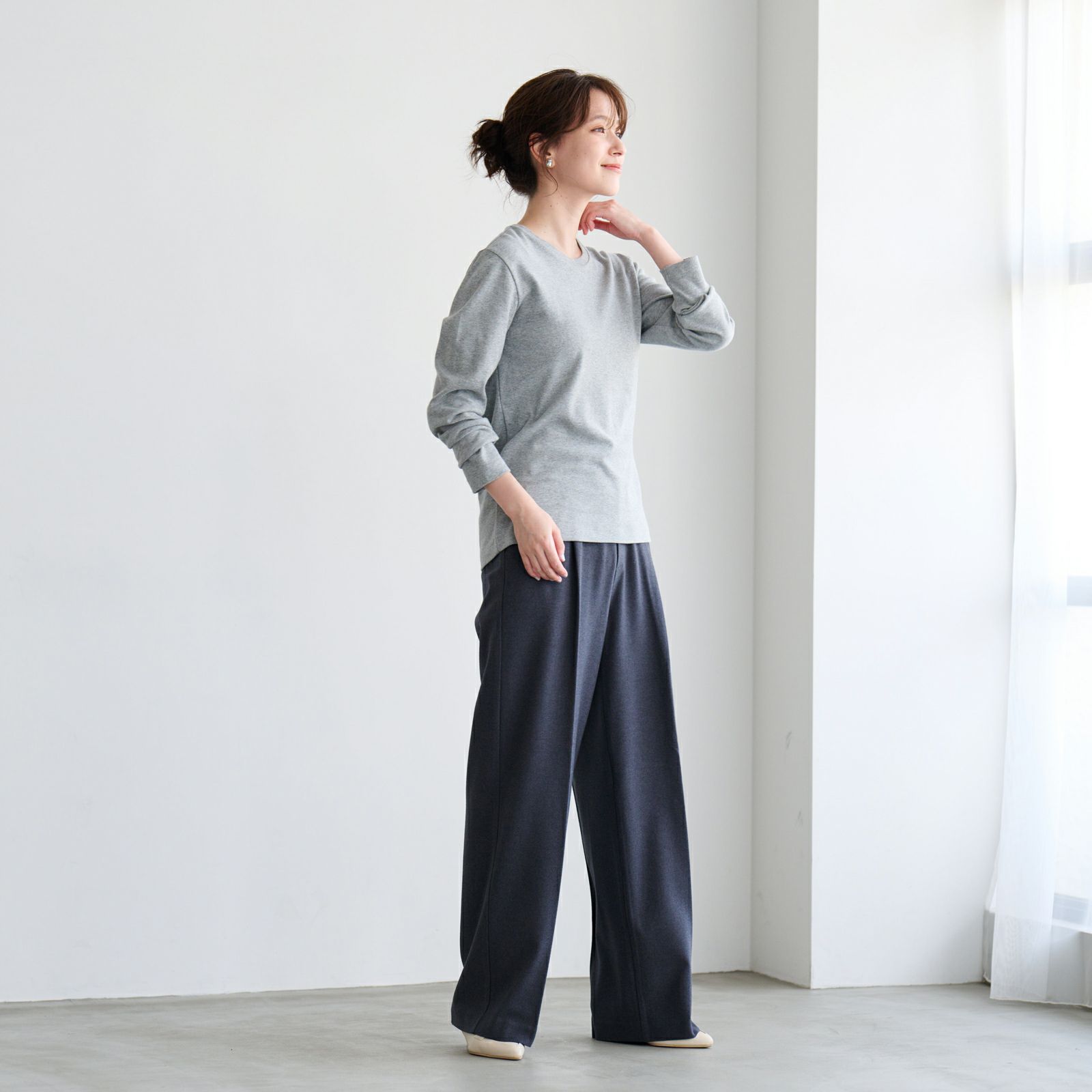 コットン１００起毛　クルーネック長袖Tシャツ