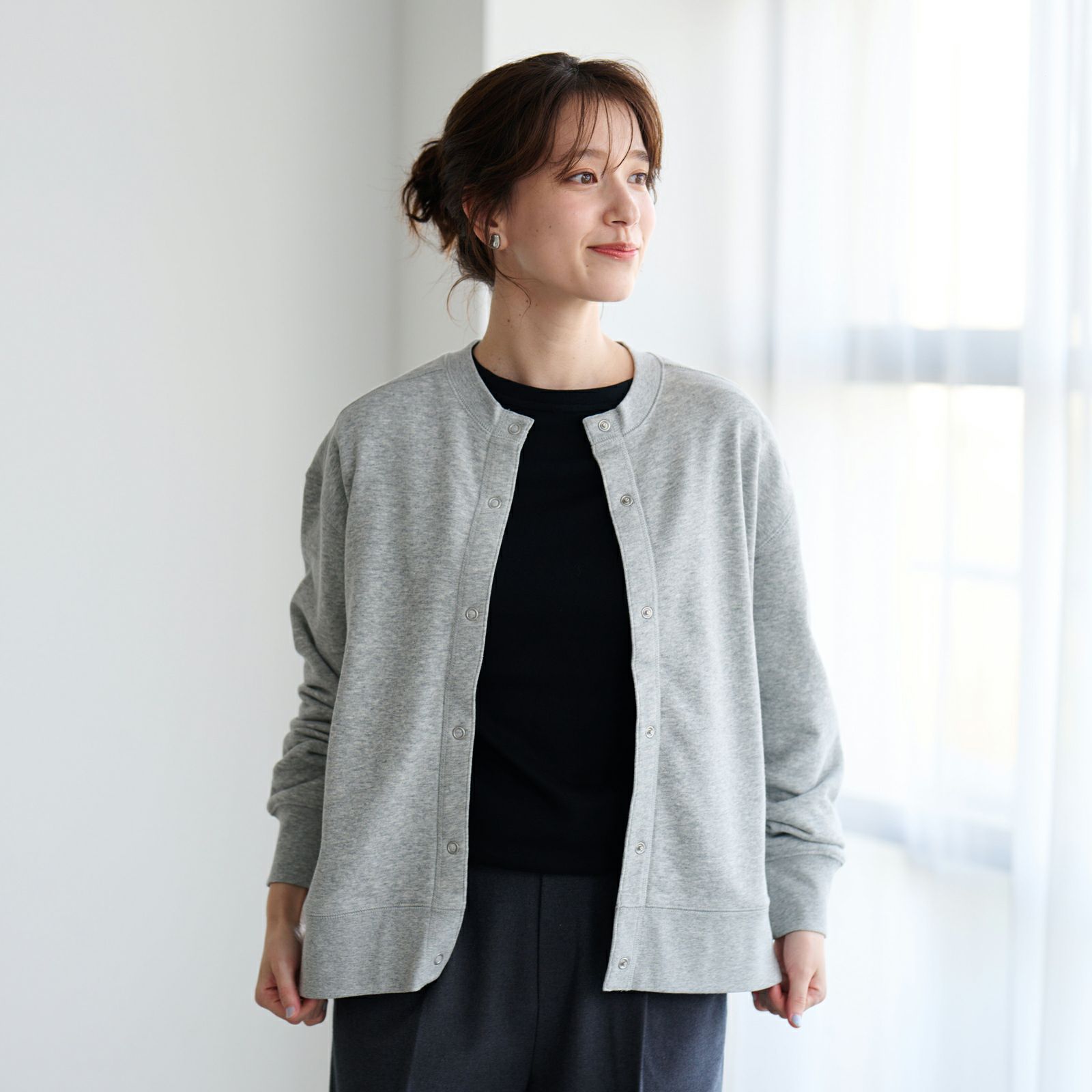 レトロカラースウェット　リングドットボタンカーディガン