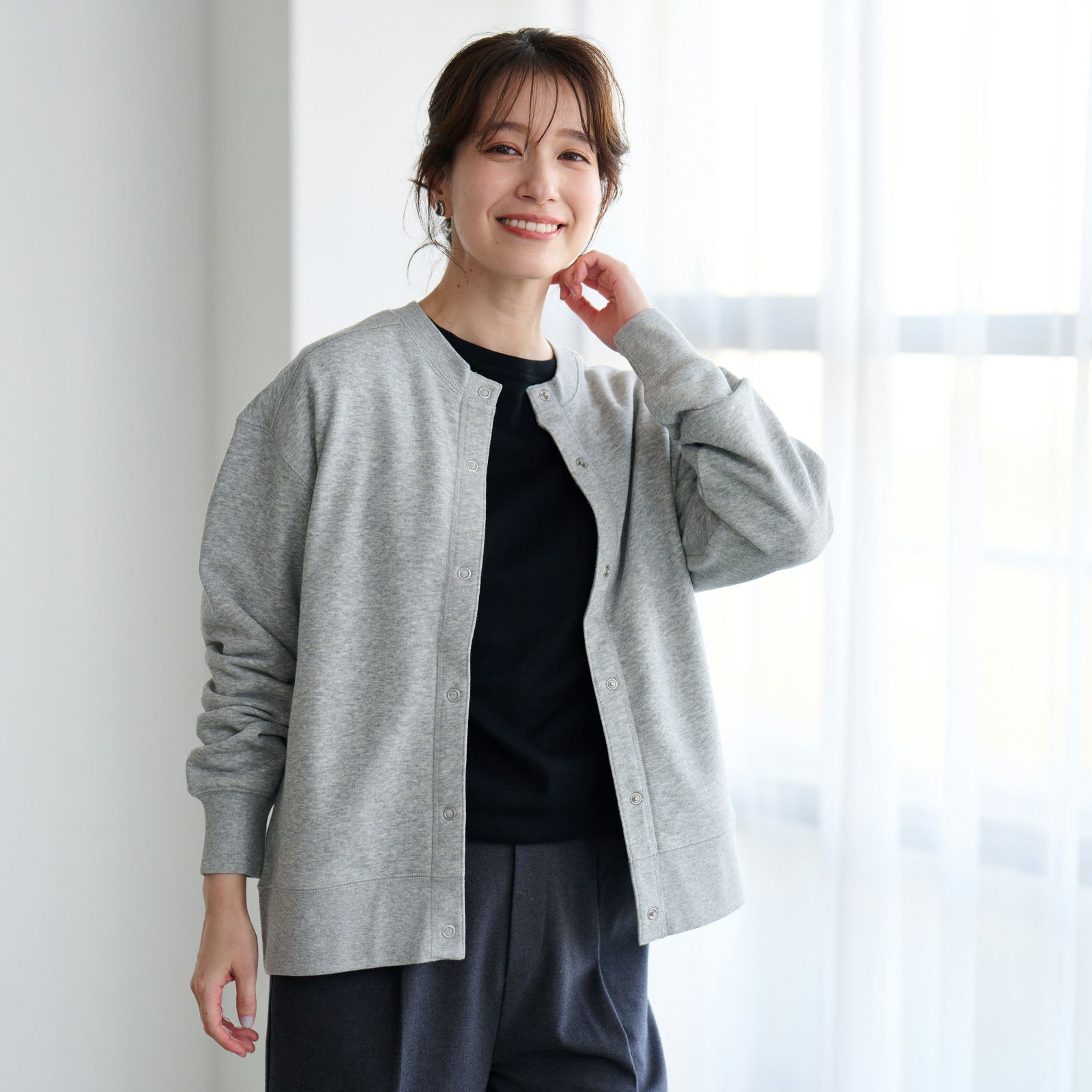 レトロカラースウェット　リングドットボタンカーディガン