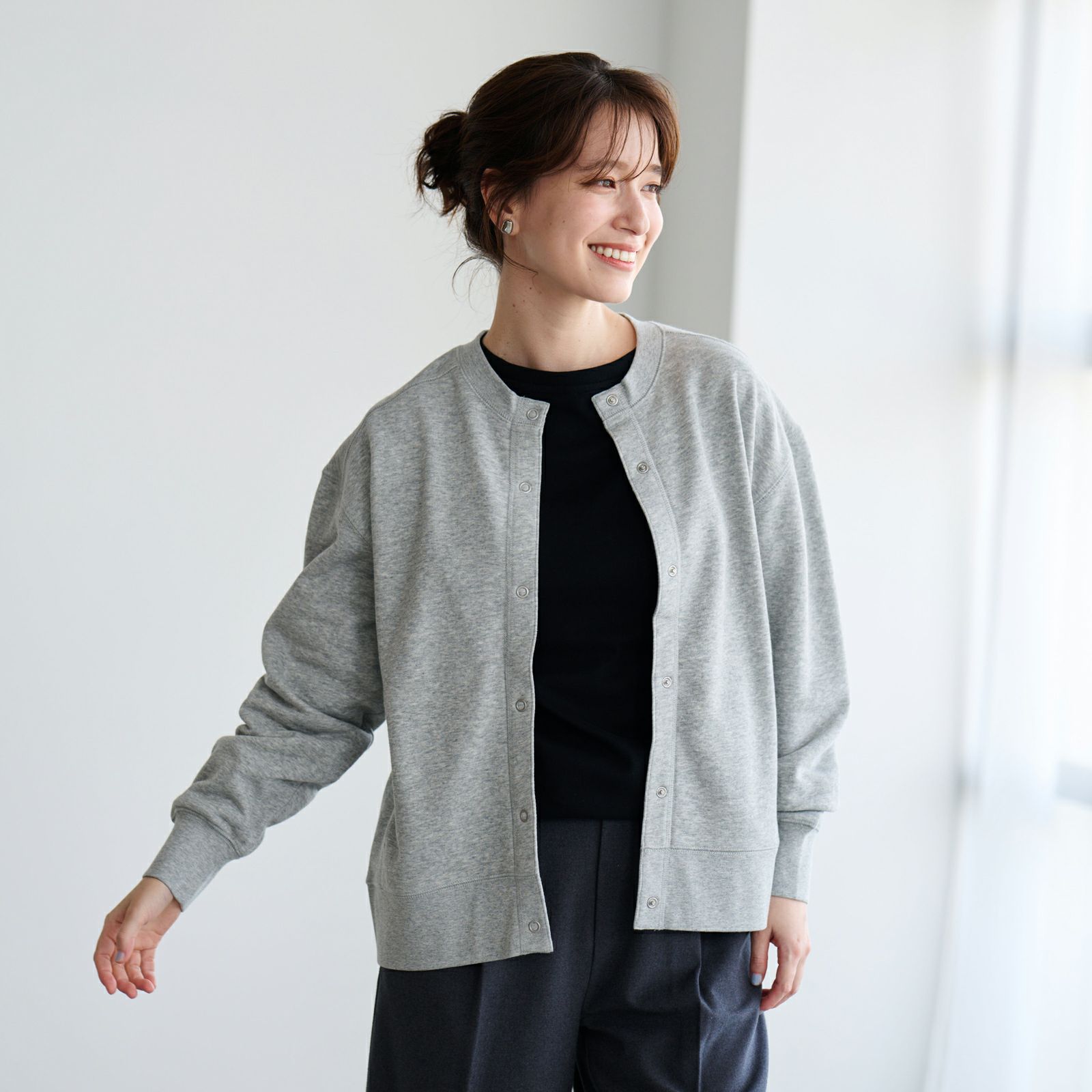 レトロカラースウェット　リングドットボタンカーディガン