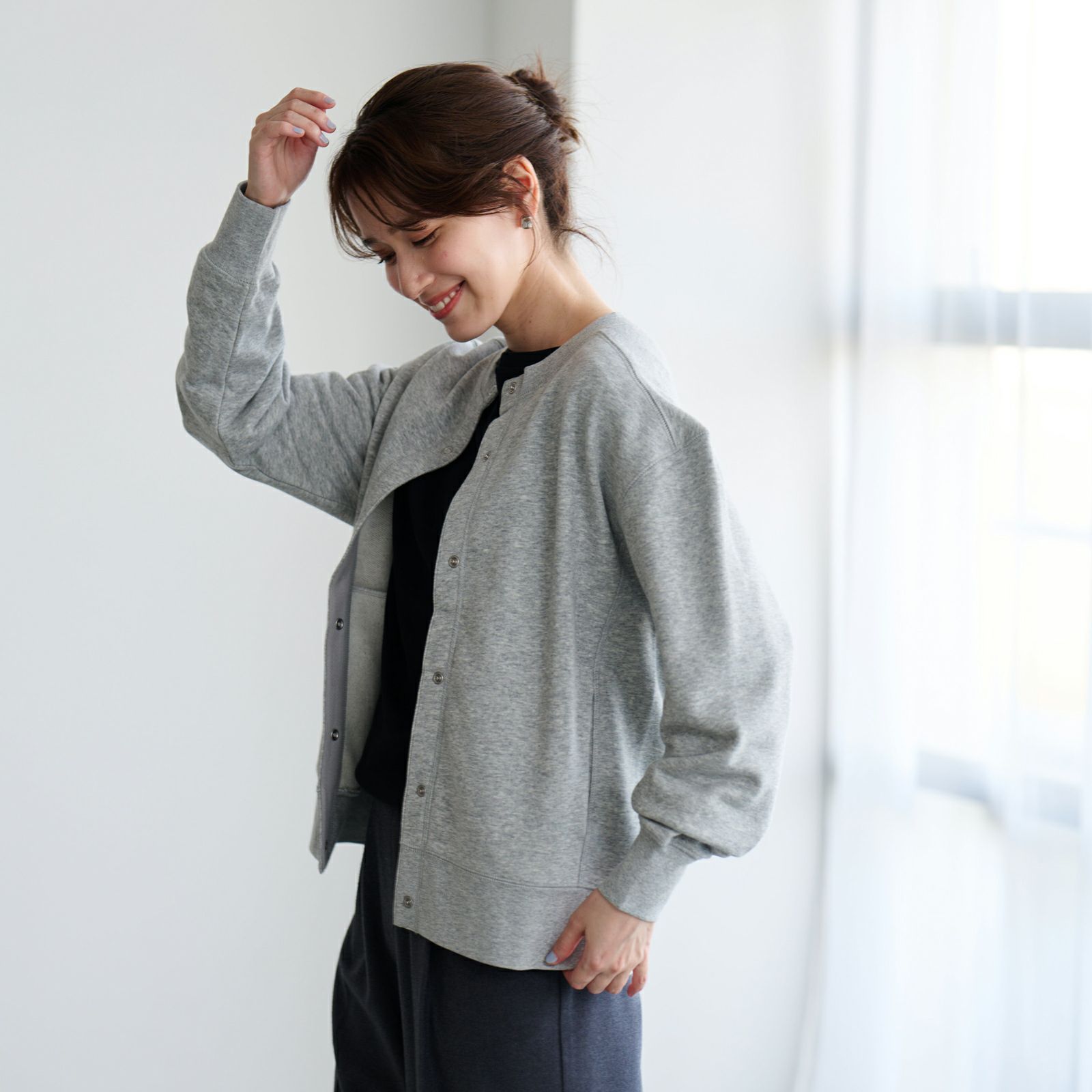 レトロカラースウェット　リングドットボタンカーディガン