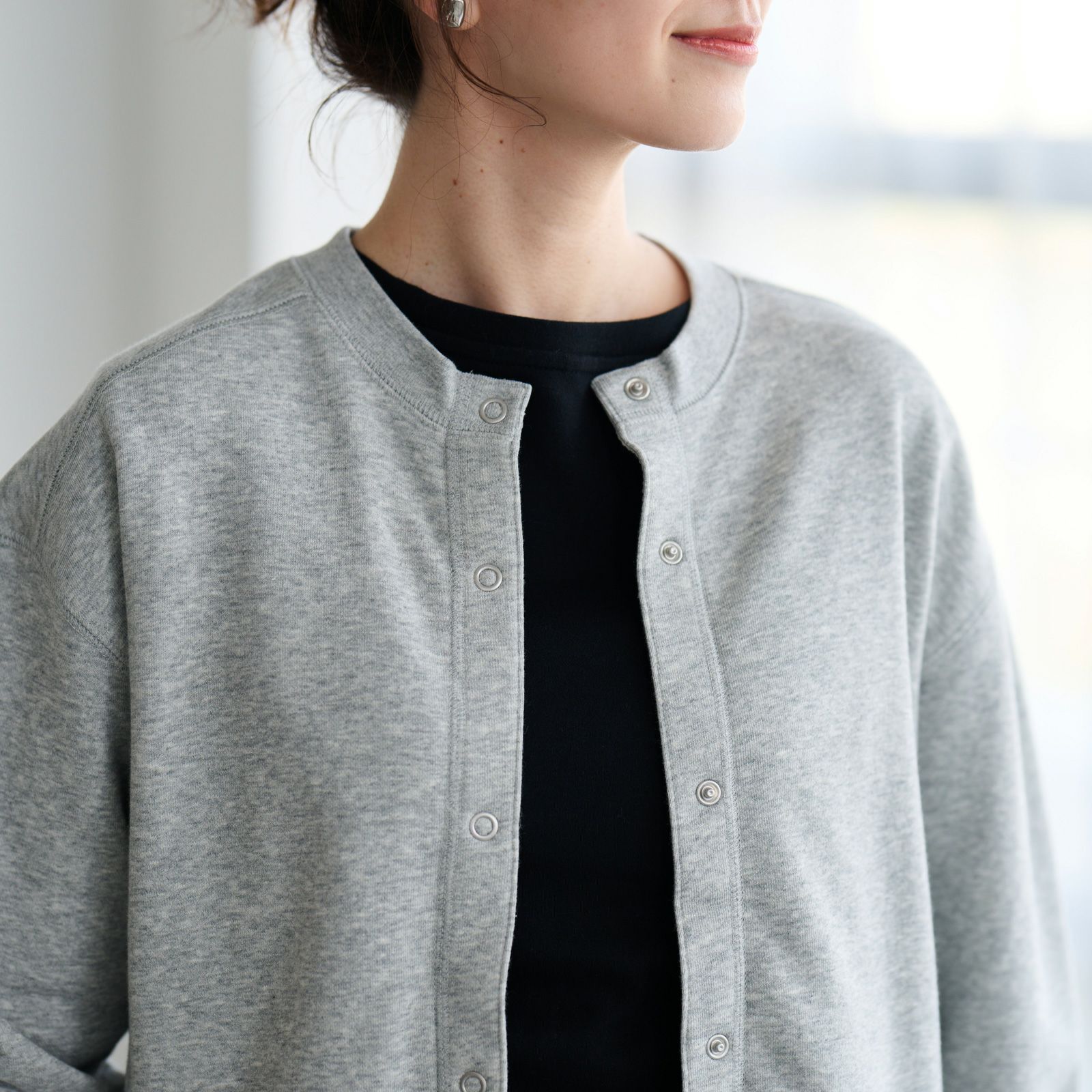 レトロカラースウェット　リングドットボタンカーディガン