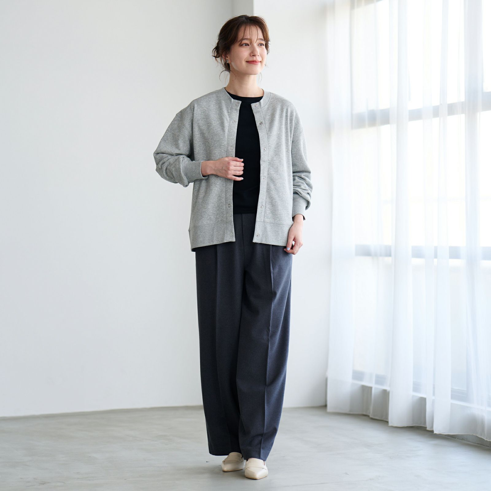 レトロカラースウェット　リングドットボタンカーディガン