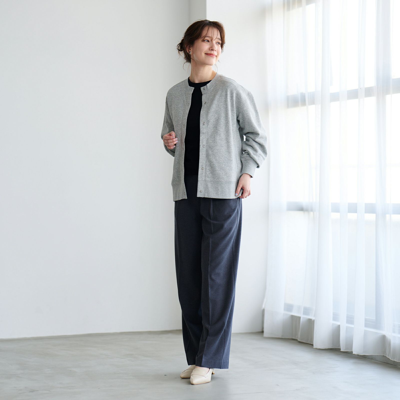 レトロカラースウェット　リングドットボタンカーディガン