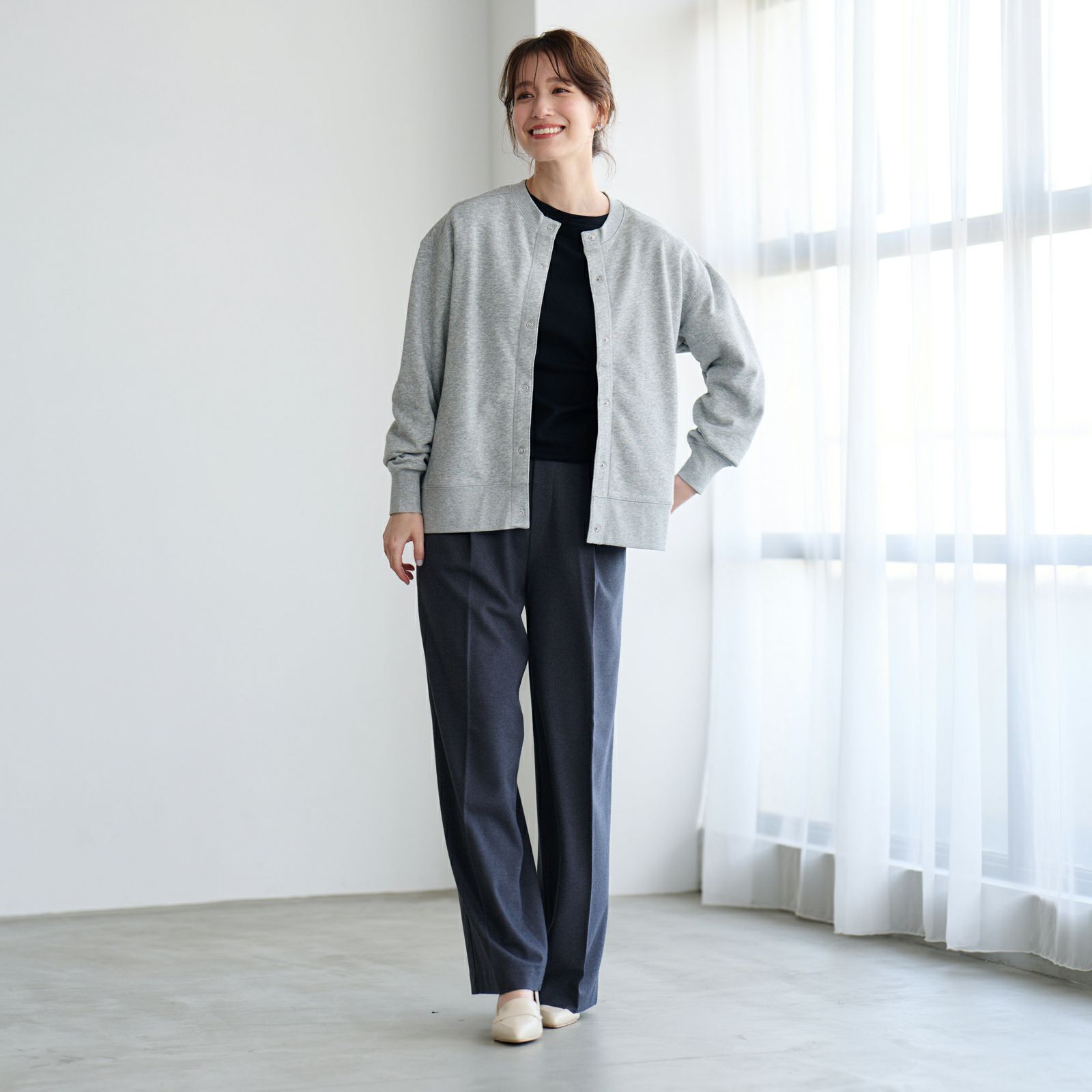 レトロカラースウェット　リングドットボタンカーディガン