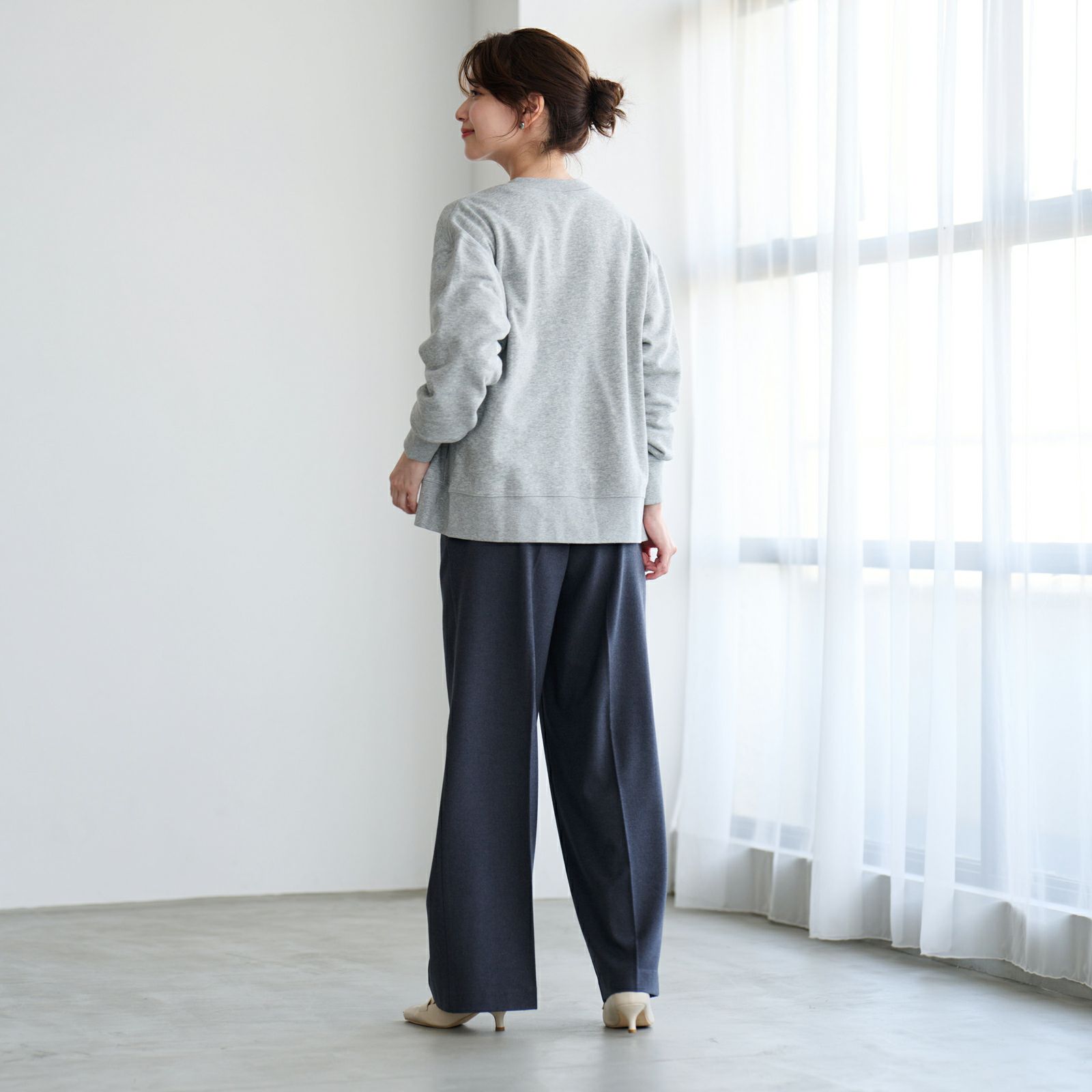 レトロカラースウェット　リングドットボタンカーディガン