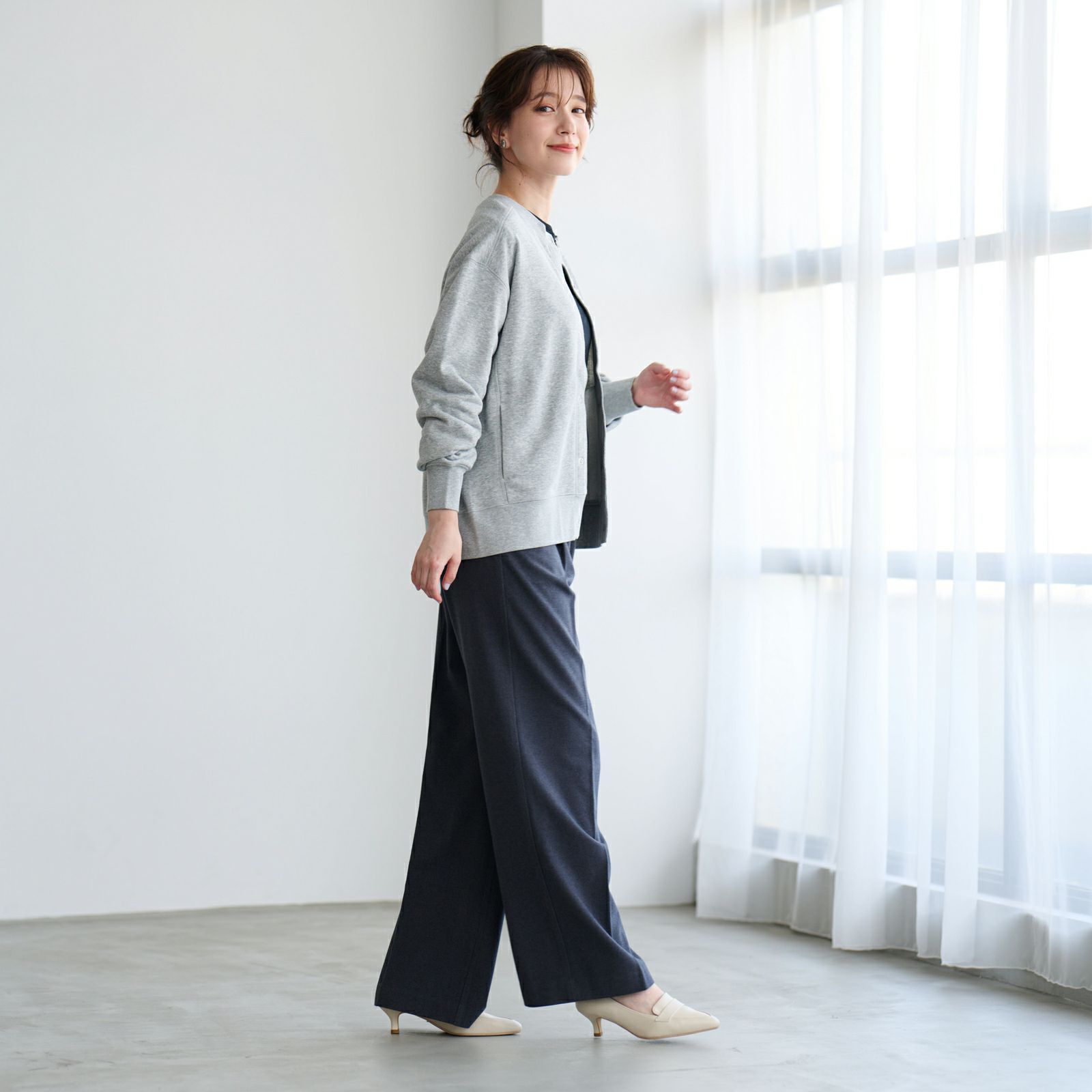 レトロカラースウェット　リングドットボタンカーディガン