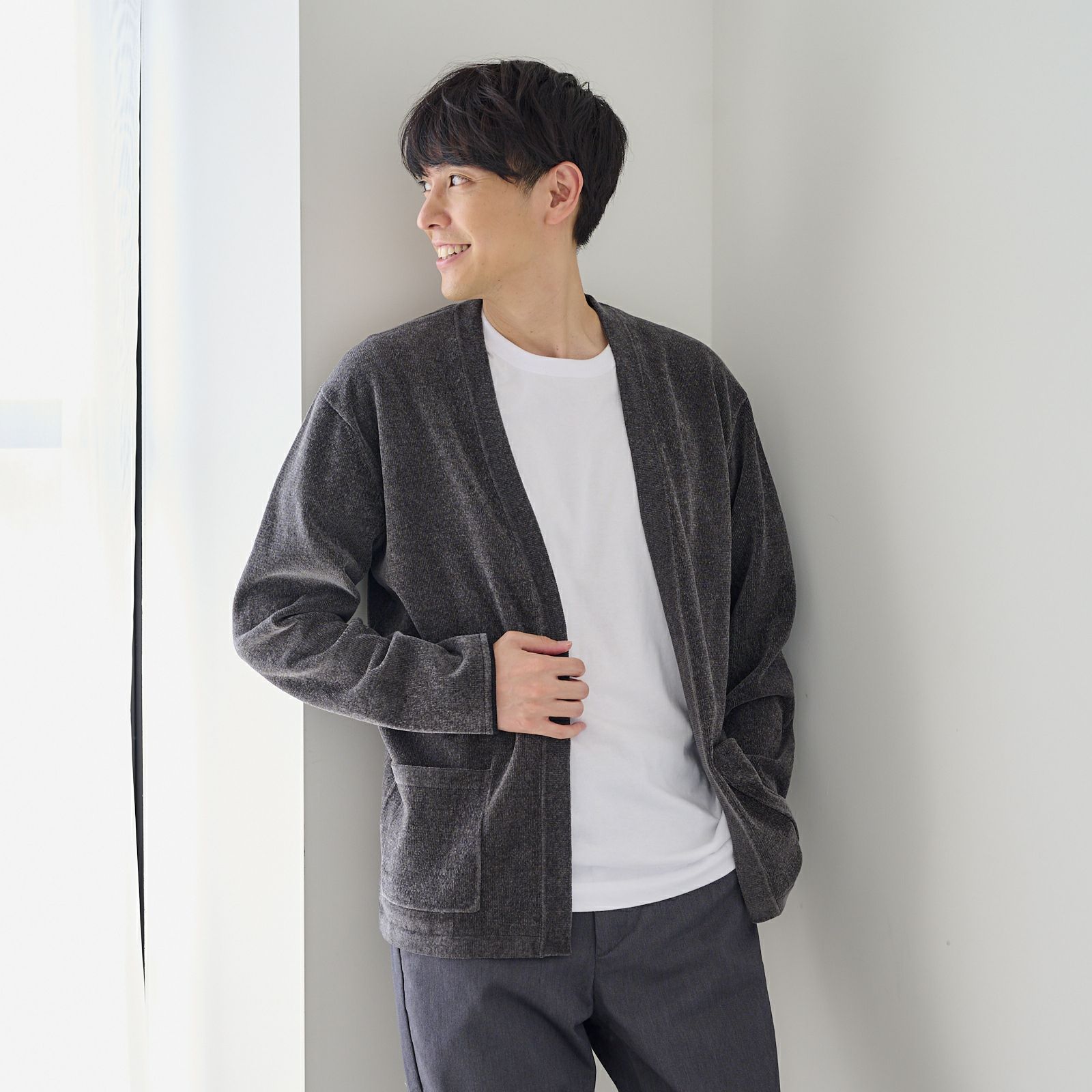 ハイゲージモール　天竺トッパーカーディガン