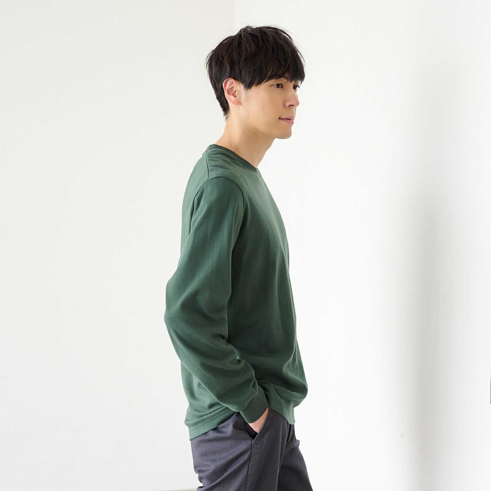 コットン起毛　クルーネック長袖Tシャツ