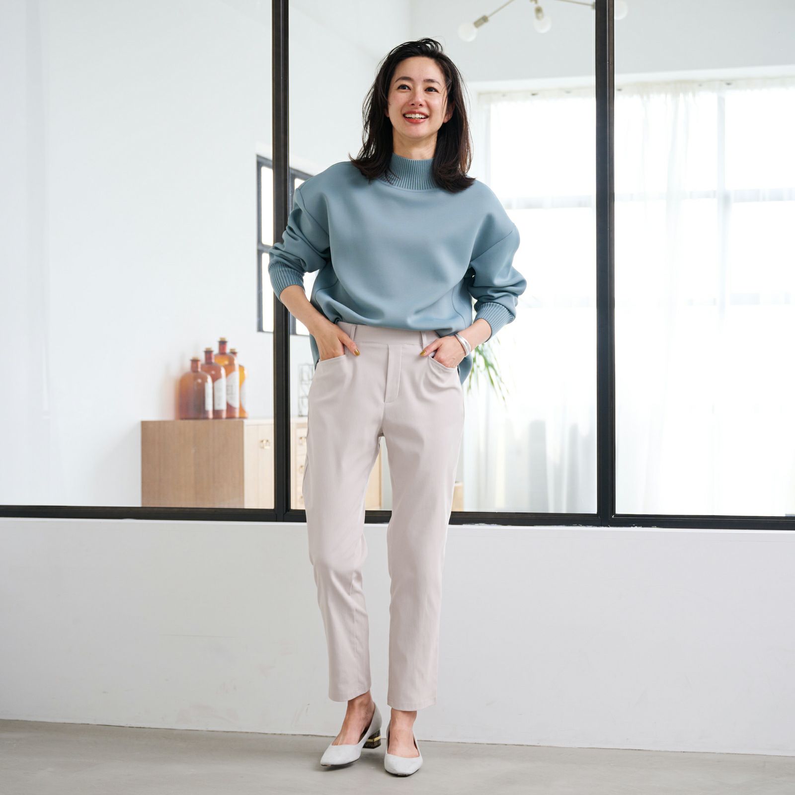 ハイストレッチ裏起毛ストレートパンツ