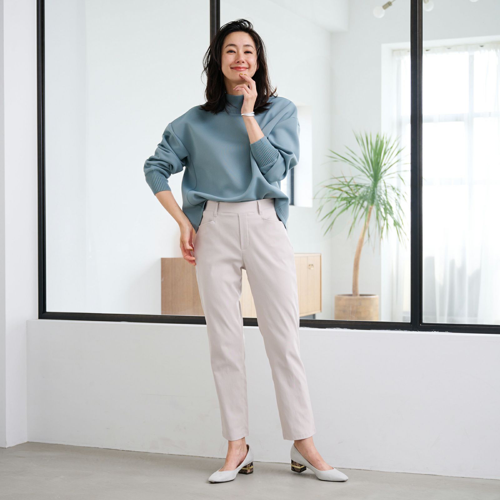 ハイストレッチ裏起毛ストレートパンツ