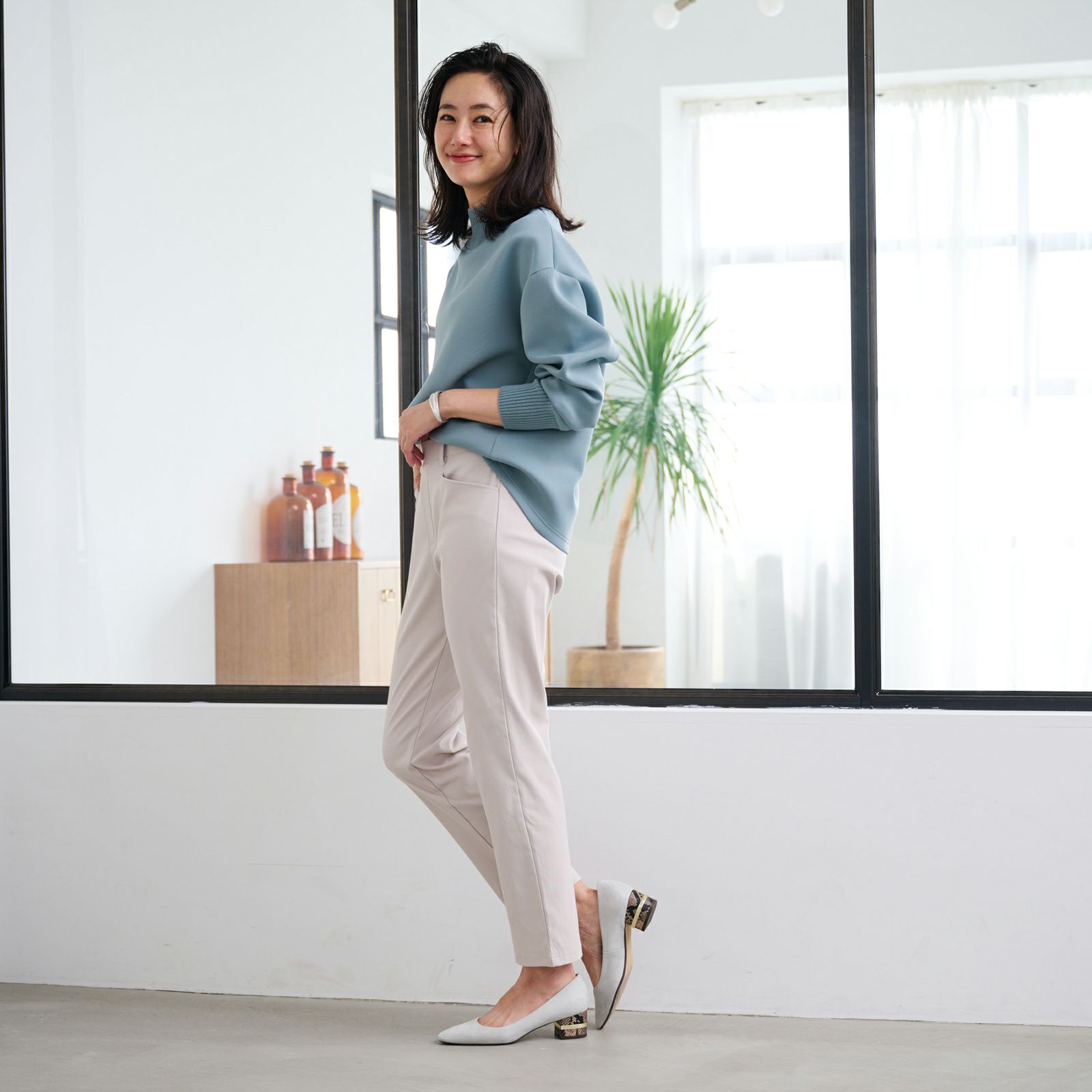 ハイストレッチ裏起毛ストレートパンツ