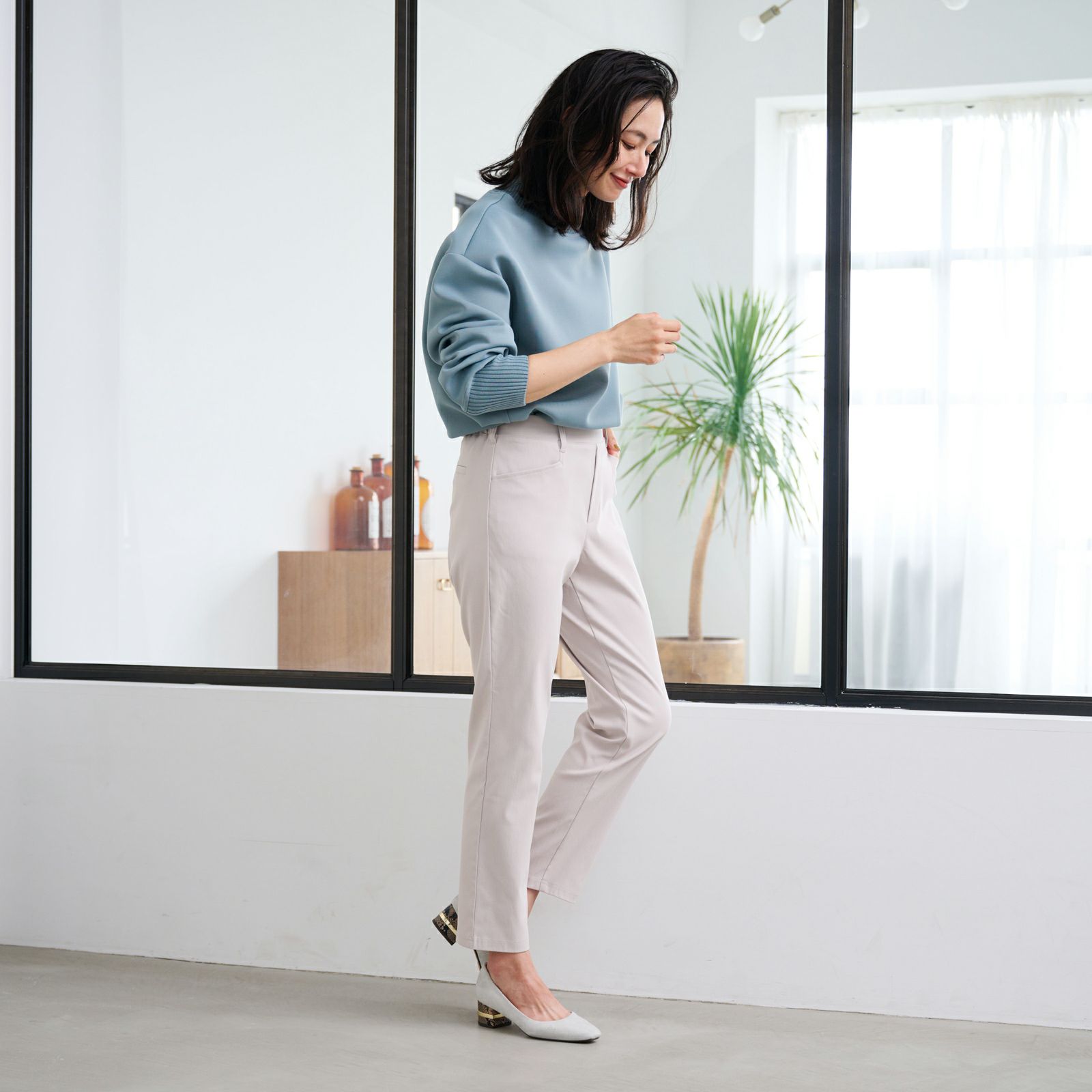 ハイストレッチ裏起毛ストレートパンツ