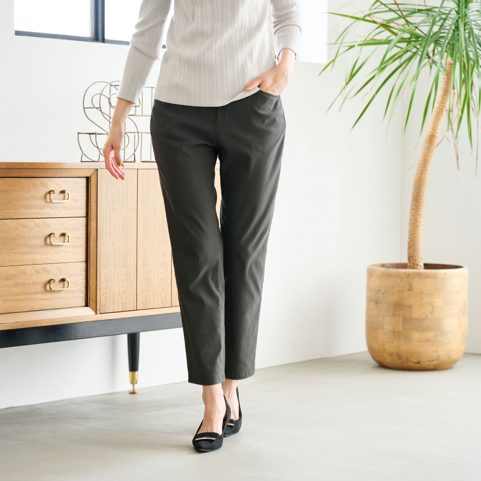 ハイストレッチ裏起毛ストレートパンツ