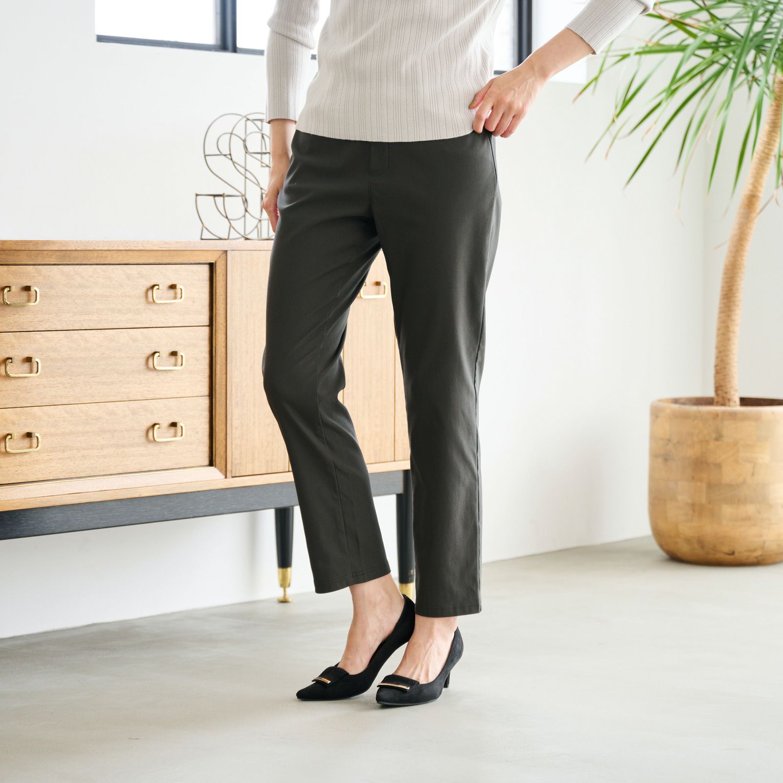 ハイストレッチ裏起毛ストレートパンツ