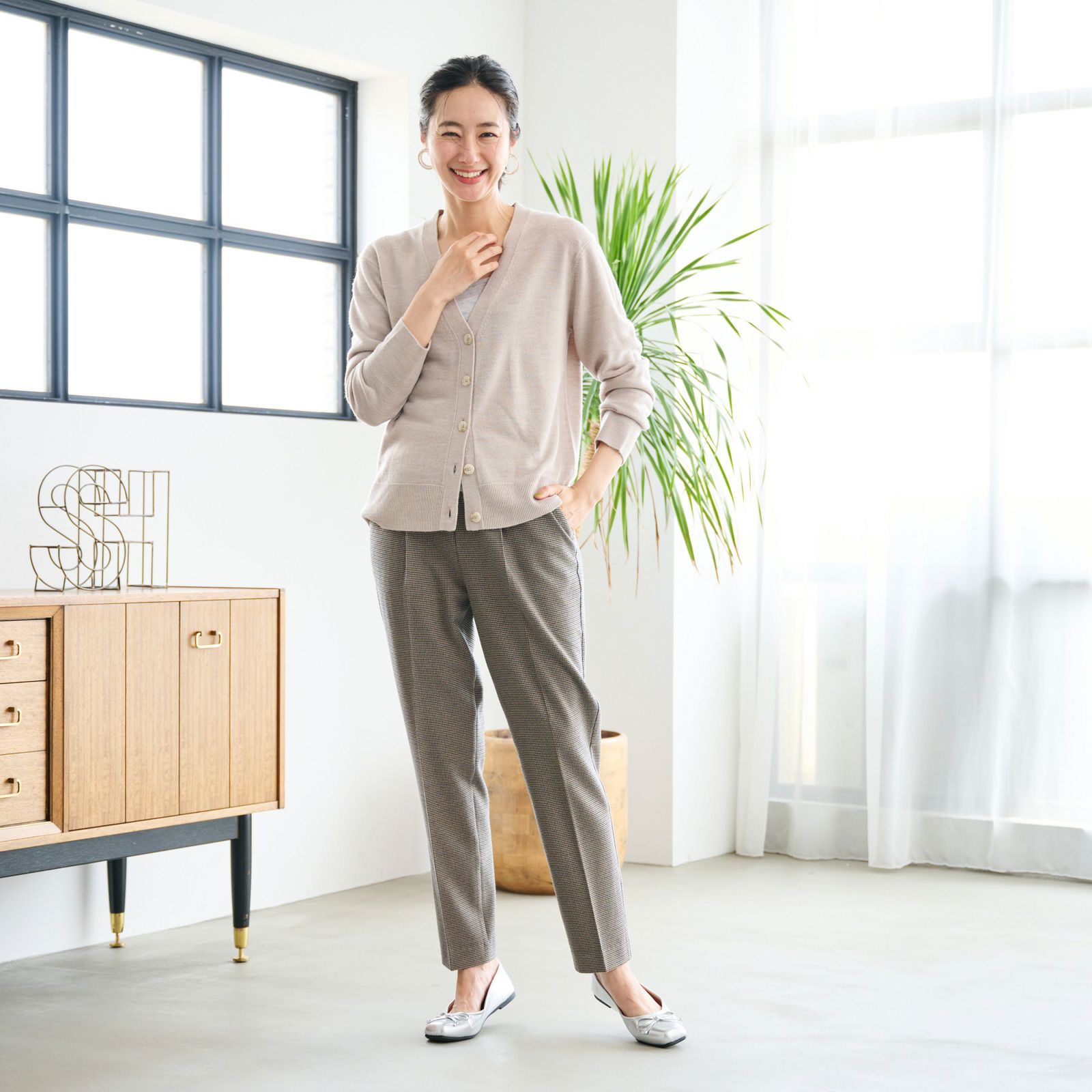 【オルスタ】両面起毛　また下長めテーパードパンツ