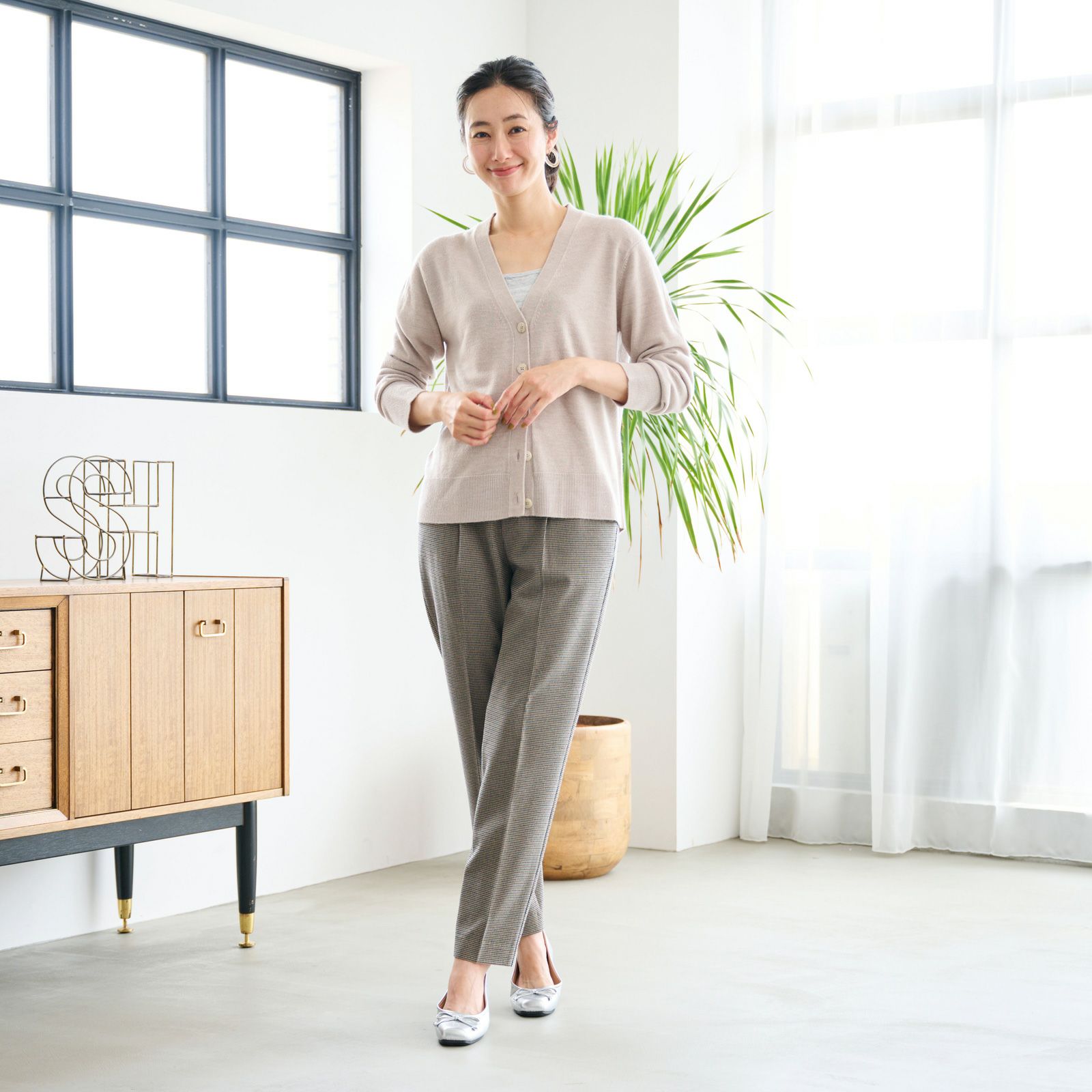 【オルスタ】両面起毛　また下長めテーパードパンツ