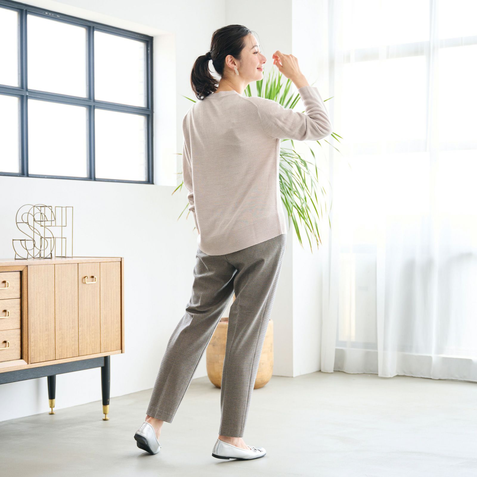 【オルスタ】両面起毛　また下長めテーパードパンツ