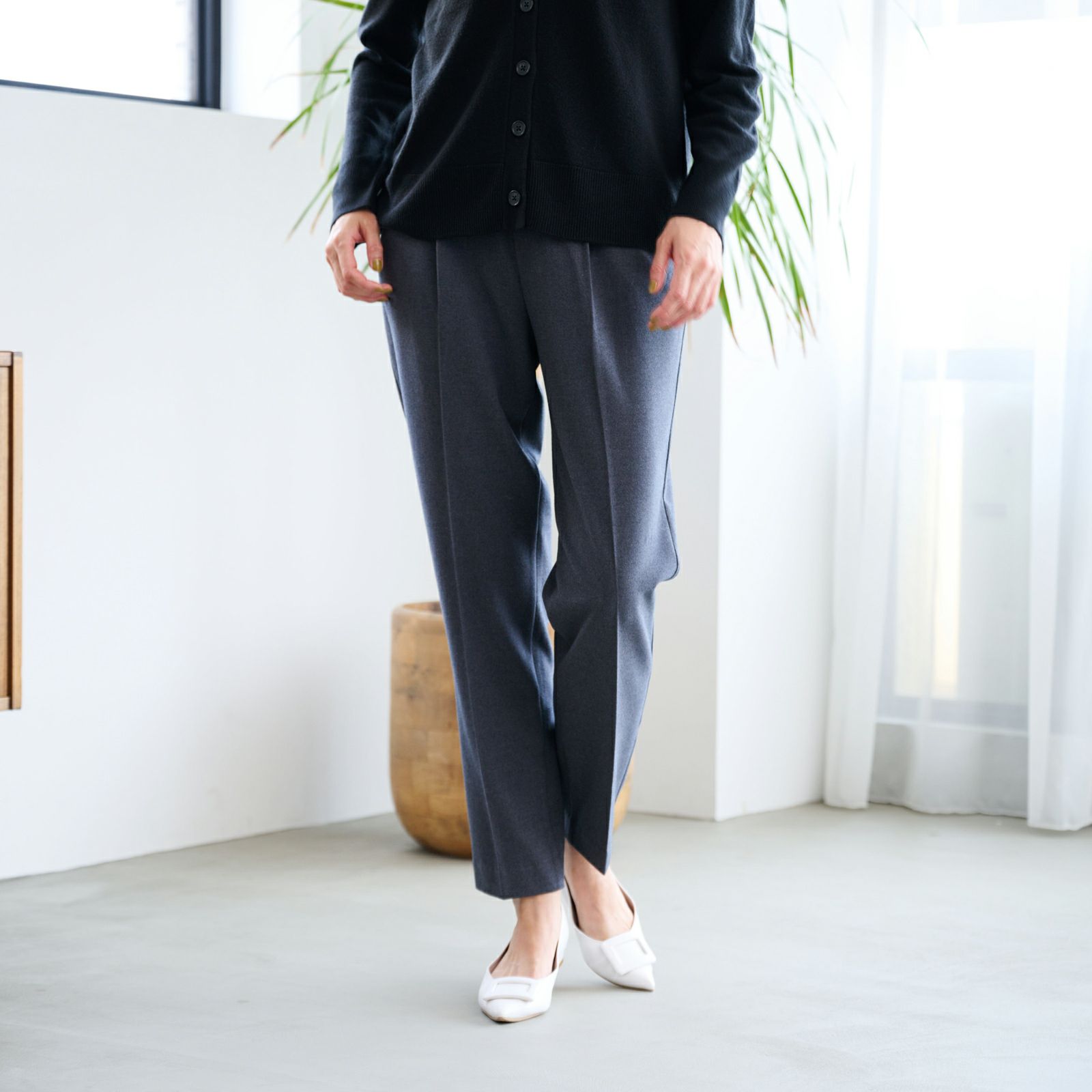 【オルスタ】両面起毛　また下長めテーパードパンツ