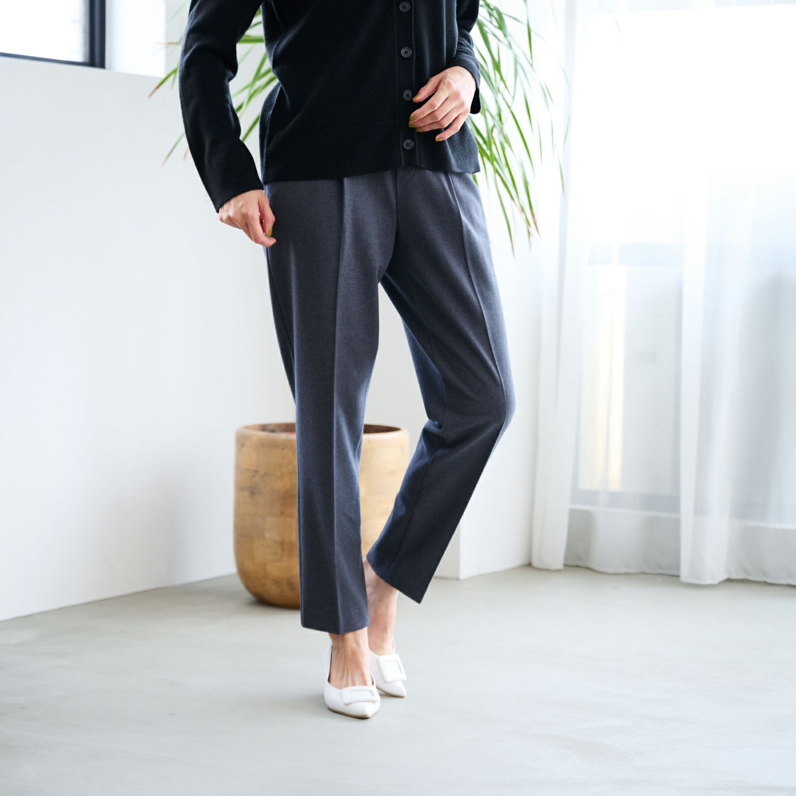 【オルスタ】両面起毛　また下長めテーパードパンツ