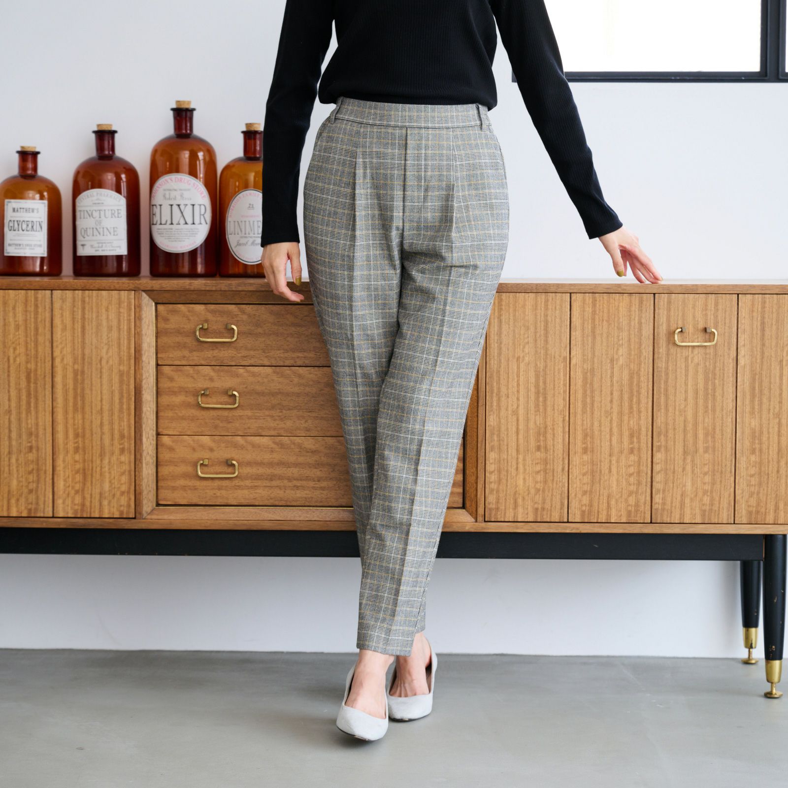 【オルスタ】両面起毛　また下長めテーパードパンツ