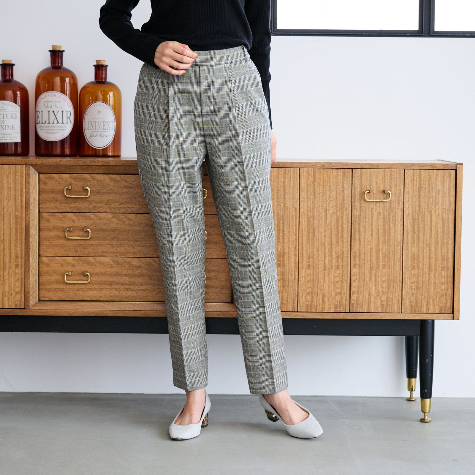 【オルスタ】両面起毛　また下長めテーパードパンツ