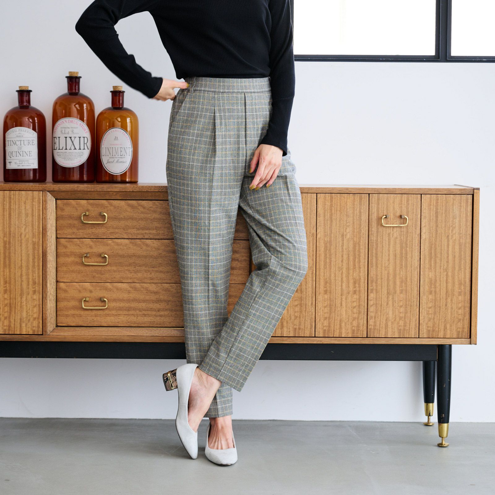 【オルスタ】両面起毛　また下長めテーパードパンツ