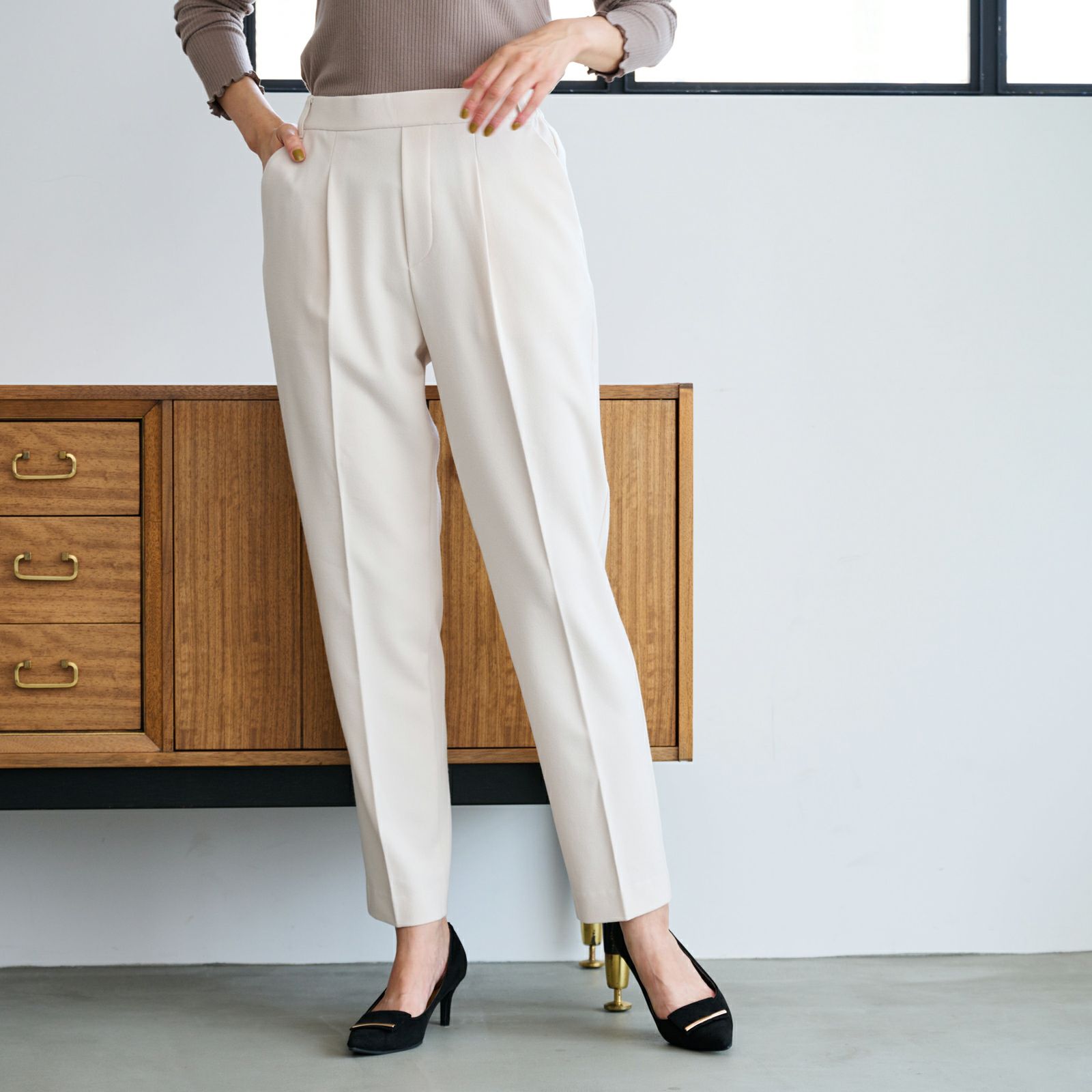 【オルスタ】両面起毛　また下長めテーパードパンツ