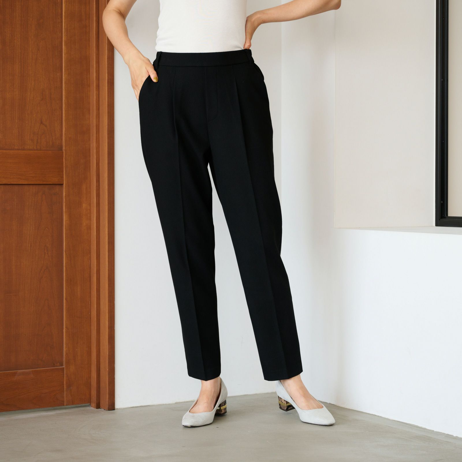 【オルスタ】両面起毛　また下長めテーパードパンツ