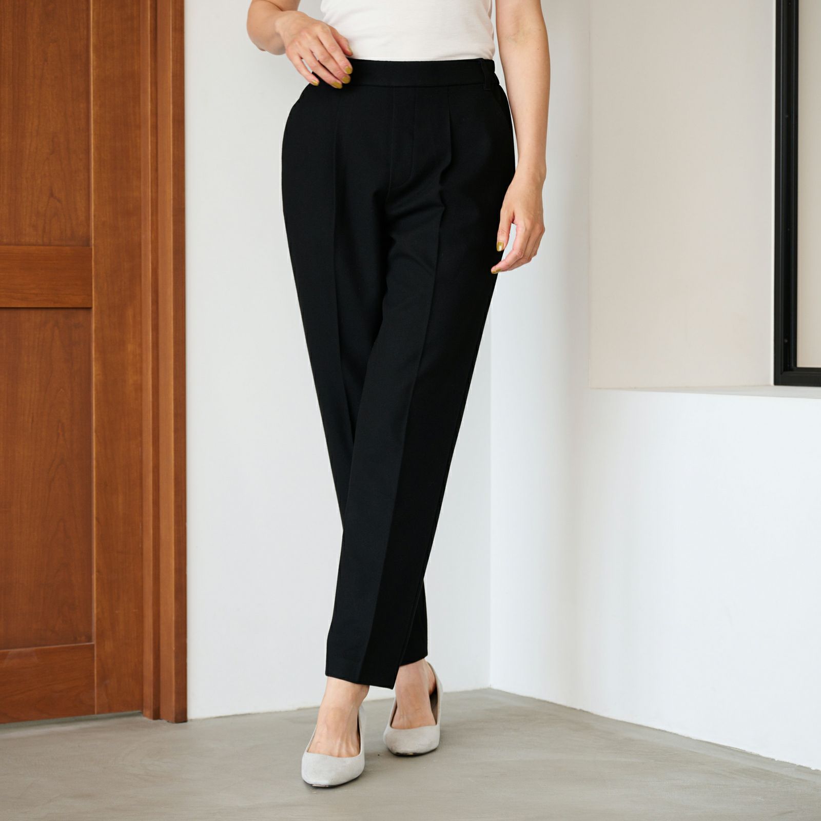 【オルスタ】両面起毛　また下長めテーパードパンツ