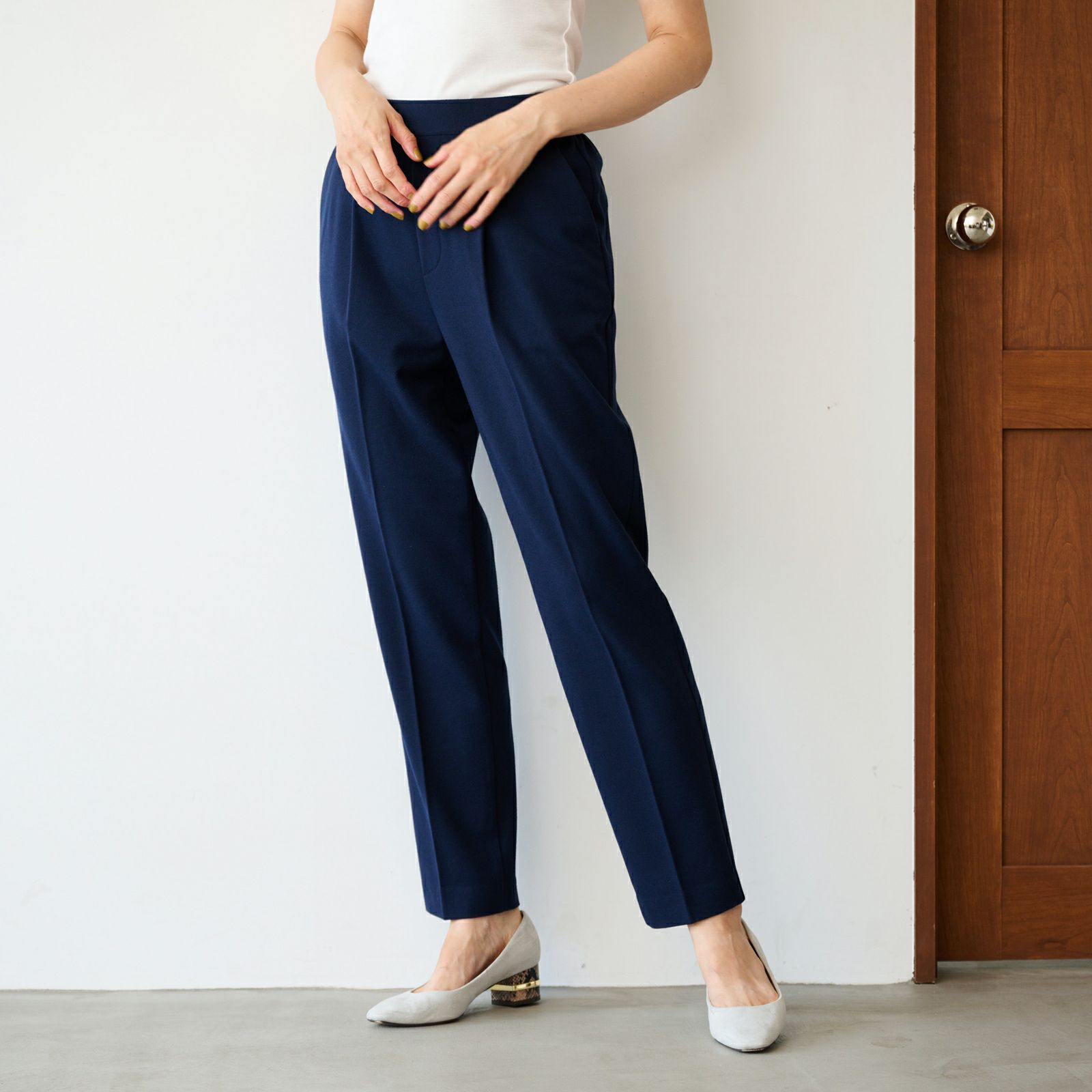 【オルスタ】両面起毛　また下長めテーパードパンツ