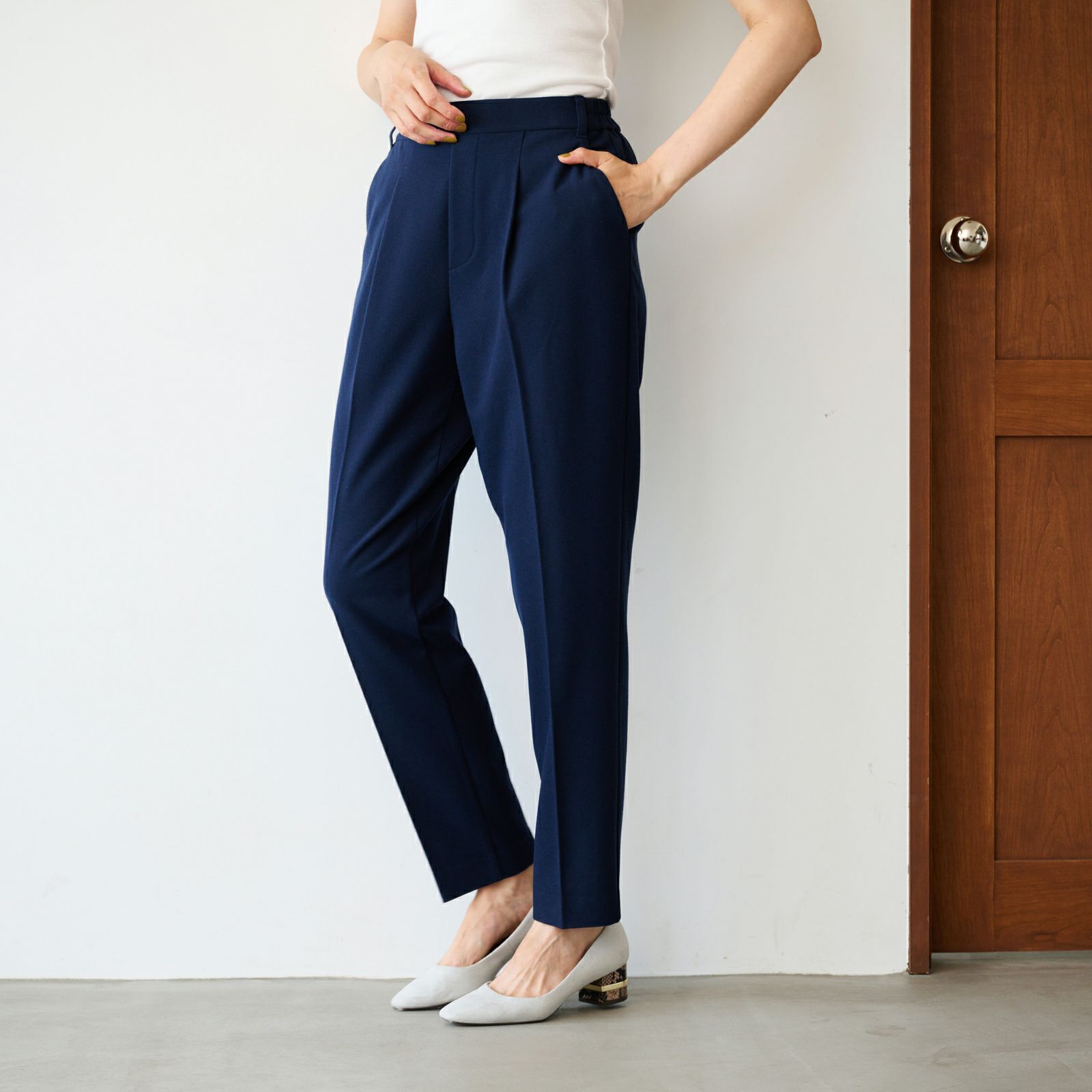 【オルスタ】両面起毛　また下長めテーパードパンツ