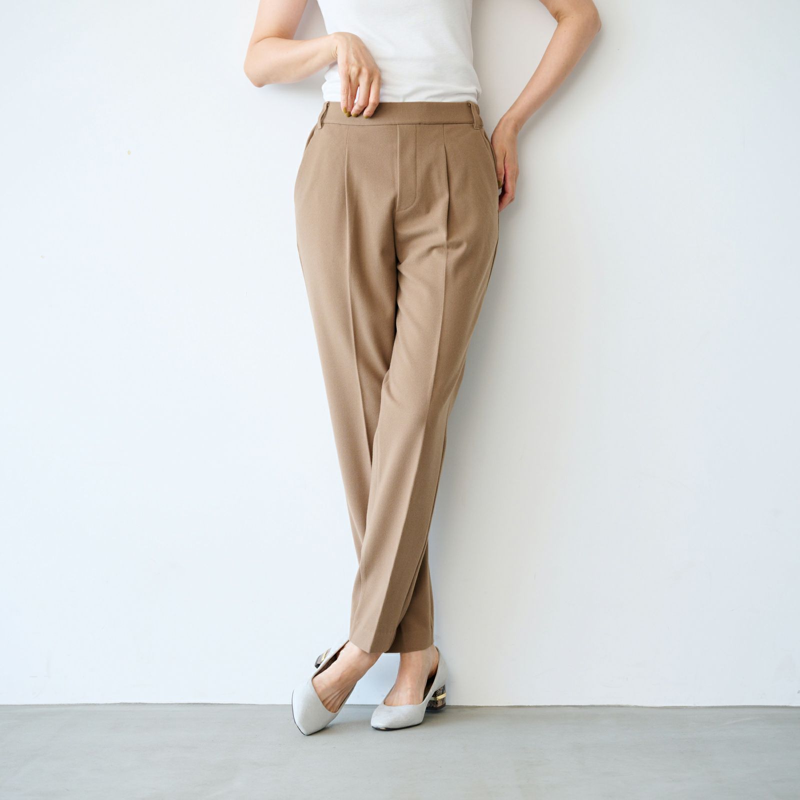 【オルスタ】両面起毛　また下長めテーパードパンツ