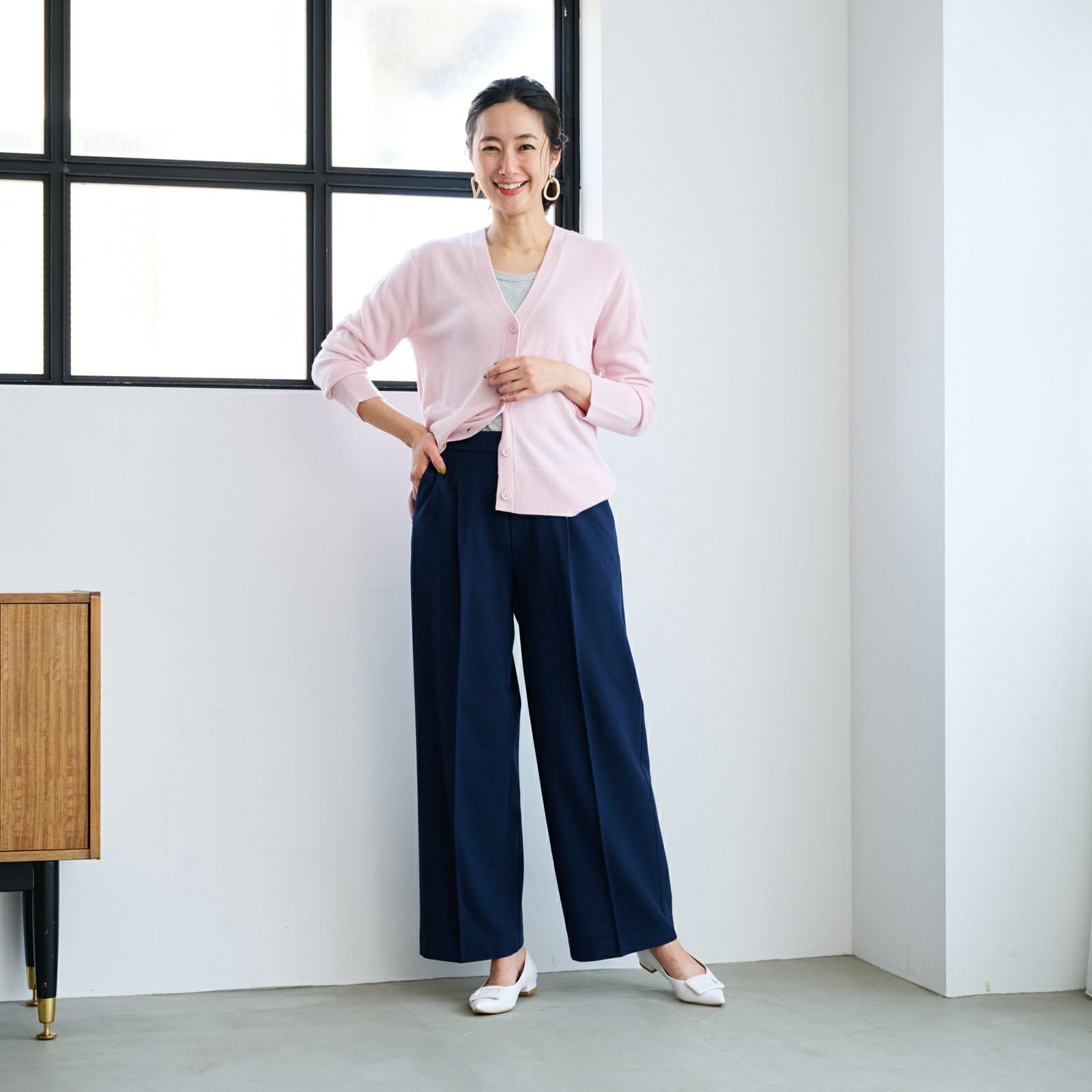 【オルスタ】両面起毛　また下長めワイドパンツ