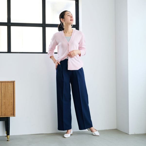 【オルスタ】両面起毛　また下長めワイドパンツ