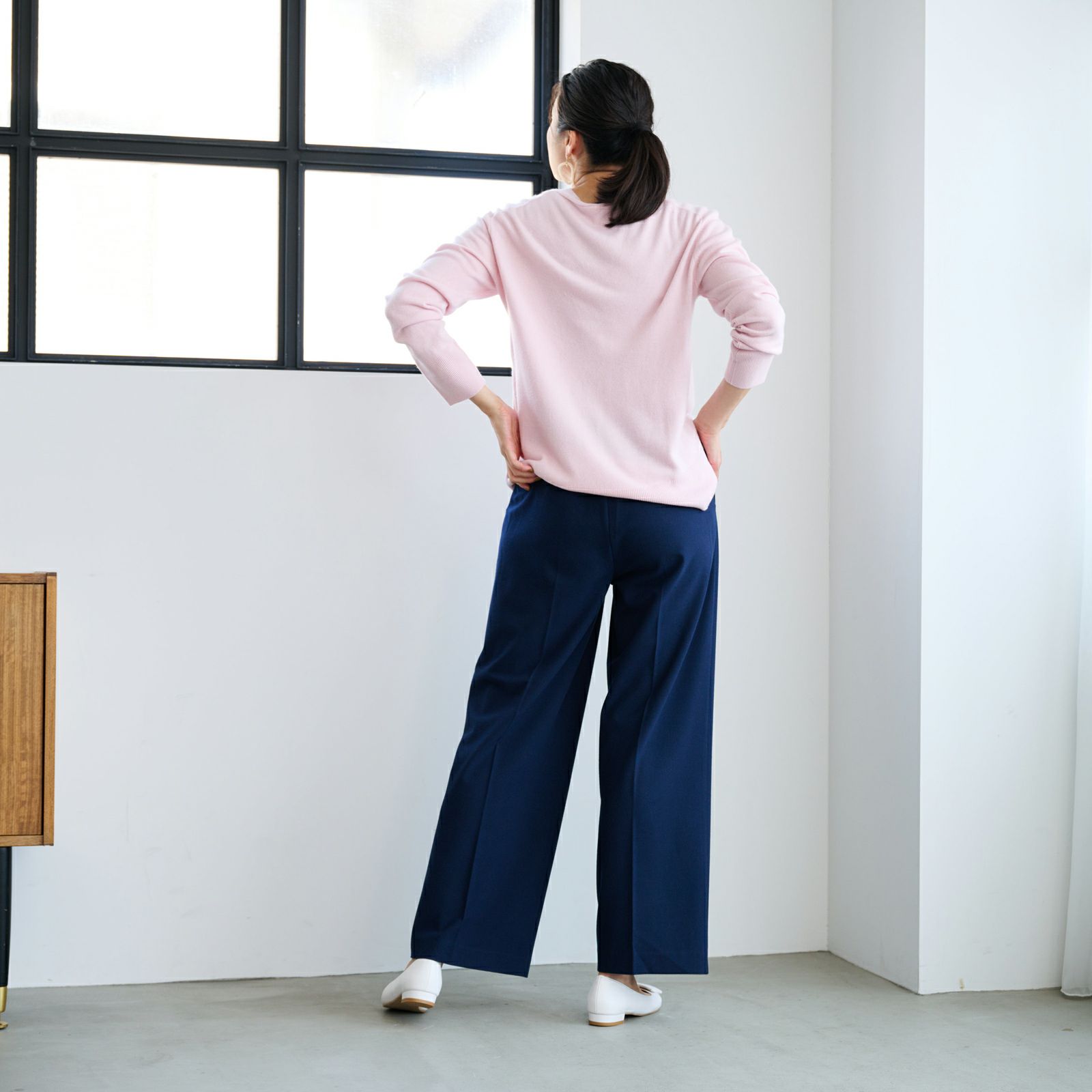 【オルスタ】両面起毛　また下長めワイドパンツ