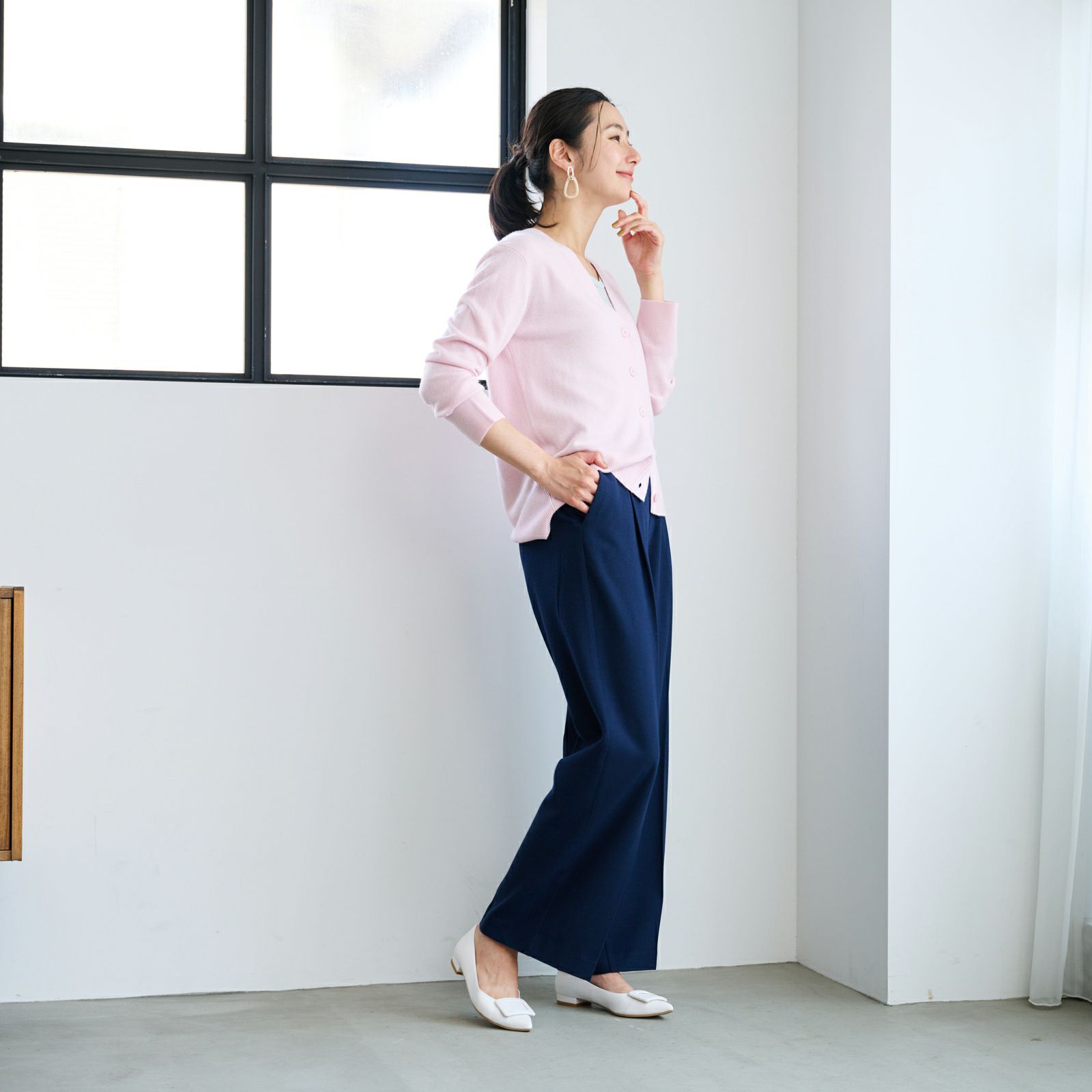 【オルスタ】両面起毛　また下長めワイドパンツ